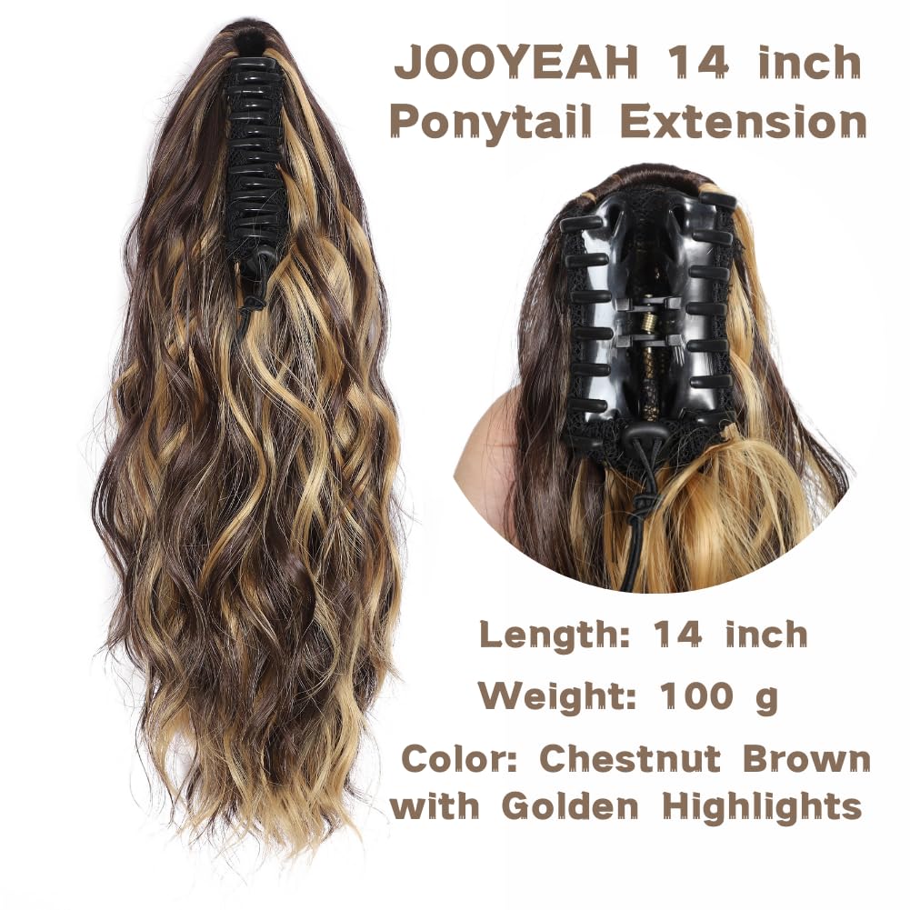 JOOYEAH Ponytail Extensions for Women Claw Clip Ponytail Extension Curly Wavy Ponytail Hair Extension 14" Ponytail Extension for Women Fluffy Natural Looking Synthetic Hairpiece for Daily Use