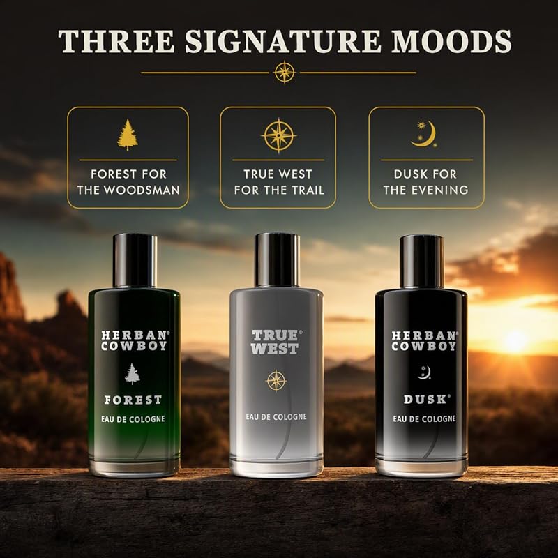 Herban Cowboy Men's Cologne Set - Long Lasting Fragrance, Trio