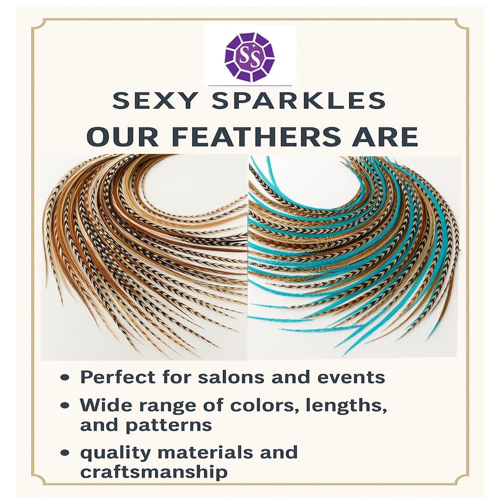 25 Feather Hair Extension Kit 7"-13" long – 100% Real Rooster Feathers – Long, Natural Strands by Sexy Sparkles (Dark Browns)