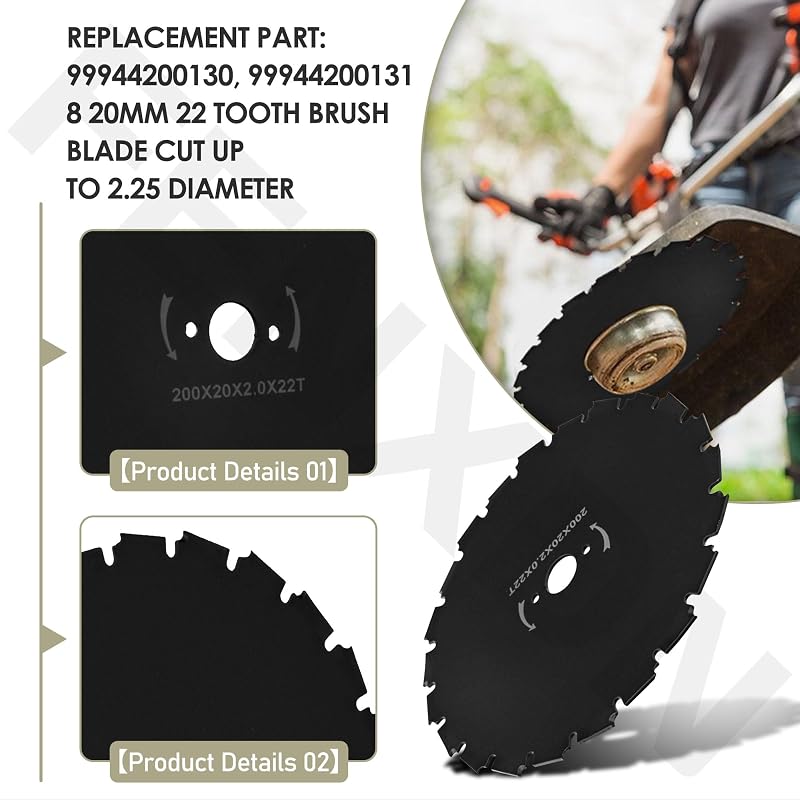 8-Inch Brush Cutter Blade, 22-Tooth, 20mm Bore for Echo SRM-210 SRM-225 SRM-230 SRM-260 SRM-280 SRM-311 SRM-340 SRM-400 SRM-410 – 2 Pack
