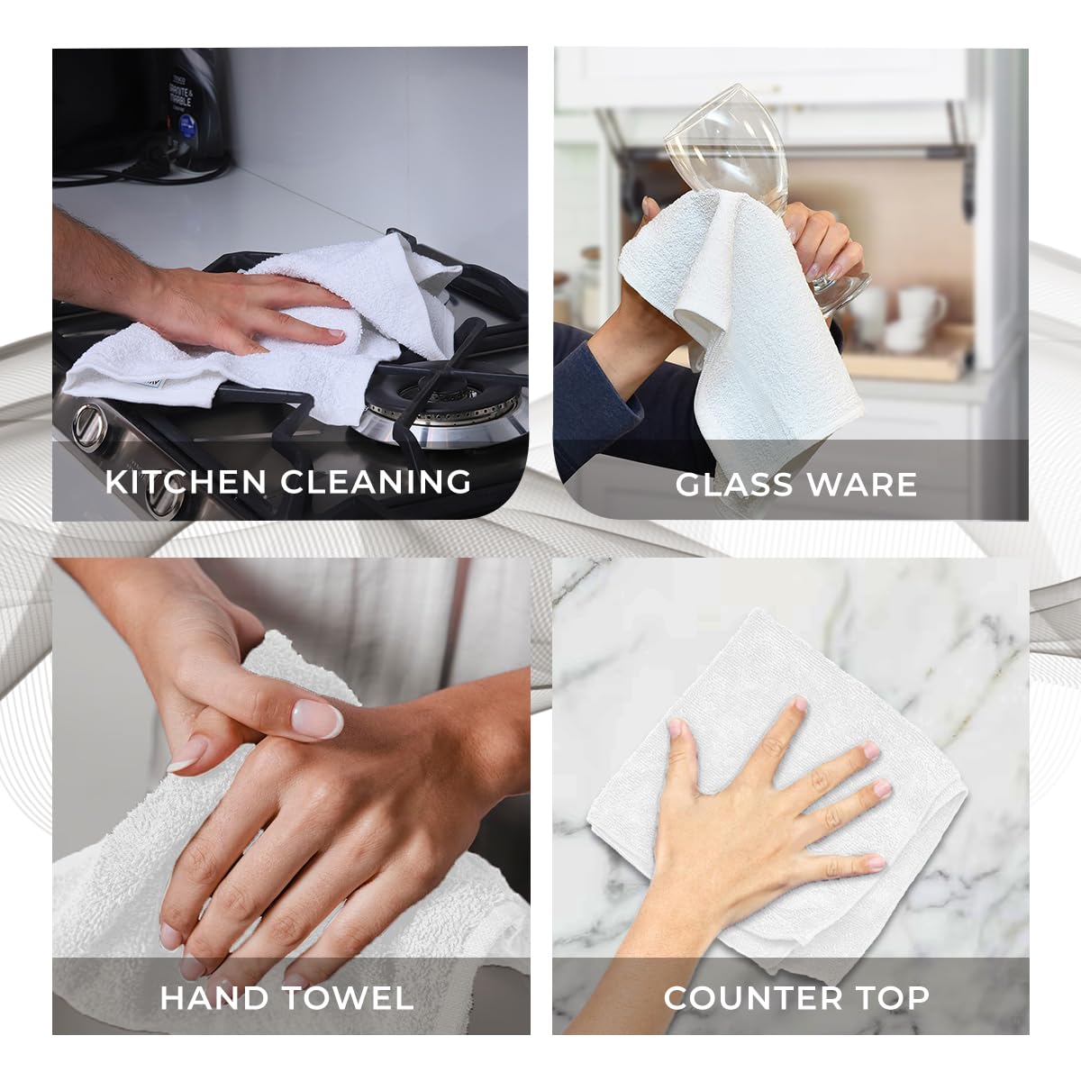 Avalon Towels Cotton Washcloths – (Pack of 60) Size 12x12 Inches, 100% Ring Spun Cotton, Soft & Absorbent Face Towels, Gym Towels, Hotel and Spa Quality, Reusable Fingertip Towels (White)