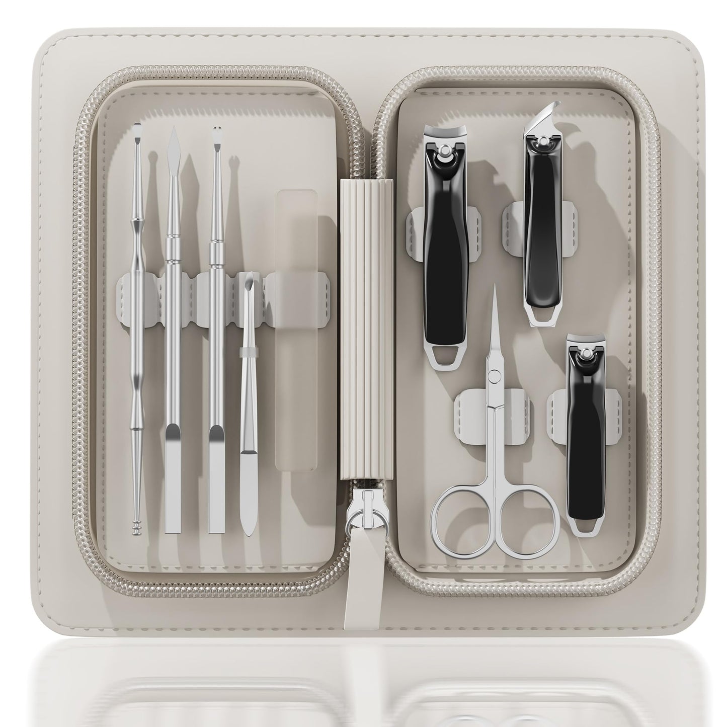 Nail Clippers Set Tweezers Scissors Manicure Grooming kit 9 in 1 with Zip Leather Case