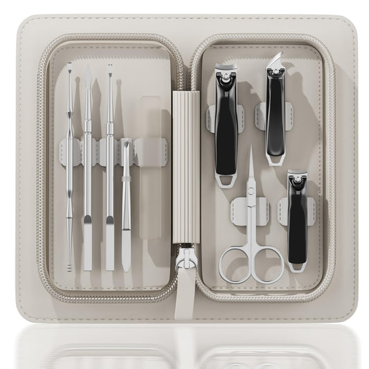 Nail Clippers Set Tweezers Scissors Manicure Grooming kit 9 in 1 with Zip Leather Case