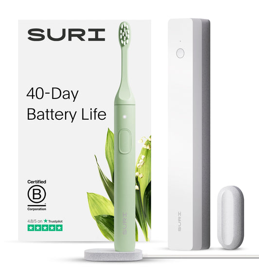 SURI Sonic Electric Toothbrush with UV Travel Case - 40-Day Battery- Designed in California - Electric Toothbrushes Adults - Slim Travel Tooth Brush