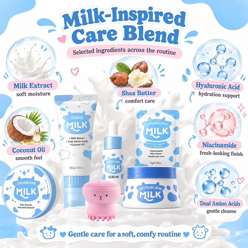 Milk Skincare Kit for Teens & Women - 15-Piece Travel Set with Mask & Moisturizer (0.07 Fl Oz Each) - Hydrating Gift for Tweens