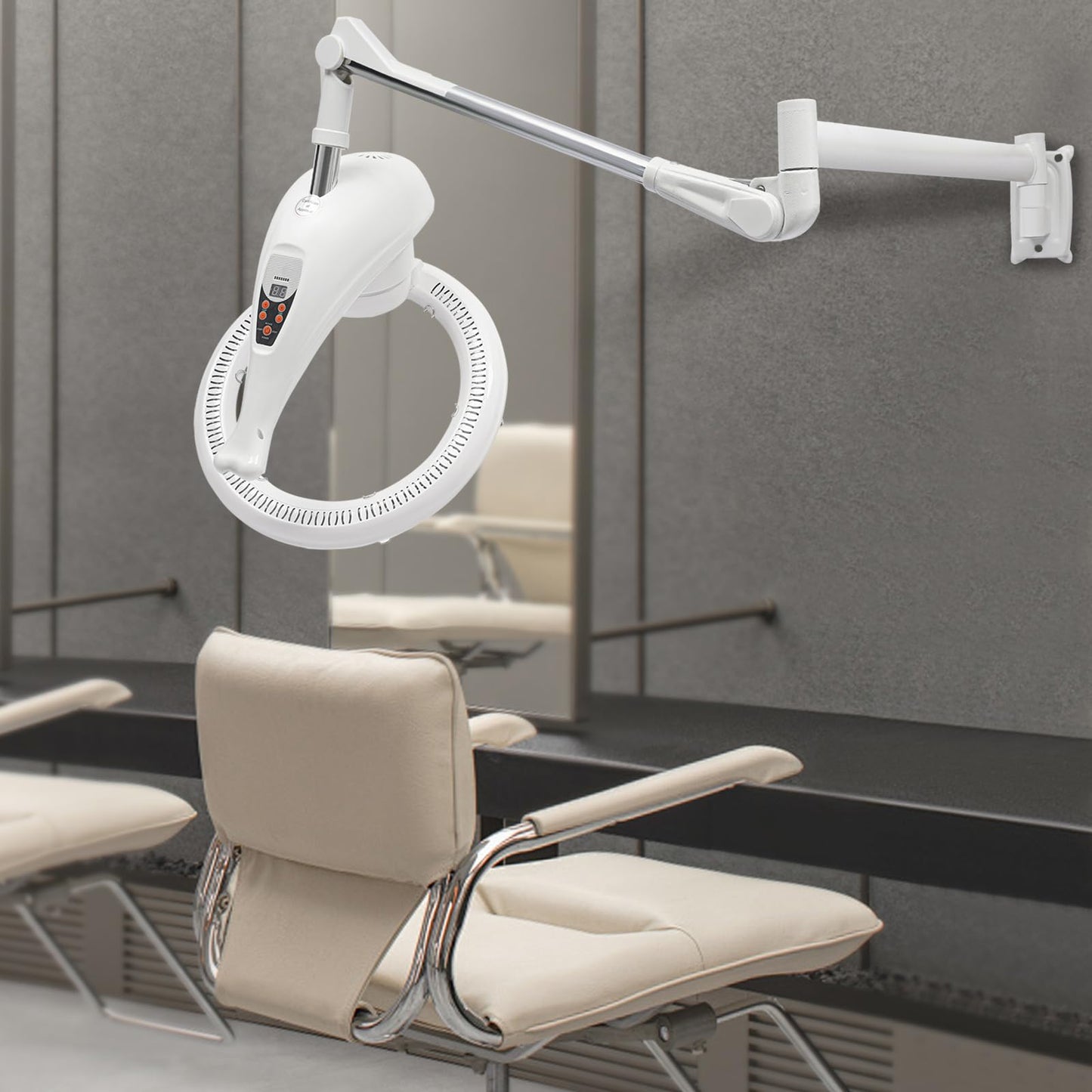 Wall Mount Orbiting Rotating Hair Treatment Machine, 950W 110V 360° Rotating Salon Heating Ring Processor, Hair Perming Treatment Machine for Baking Oil, Coloring (White)