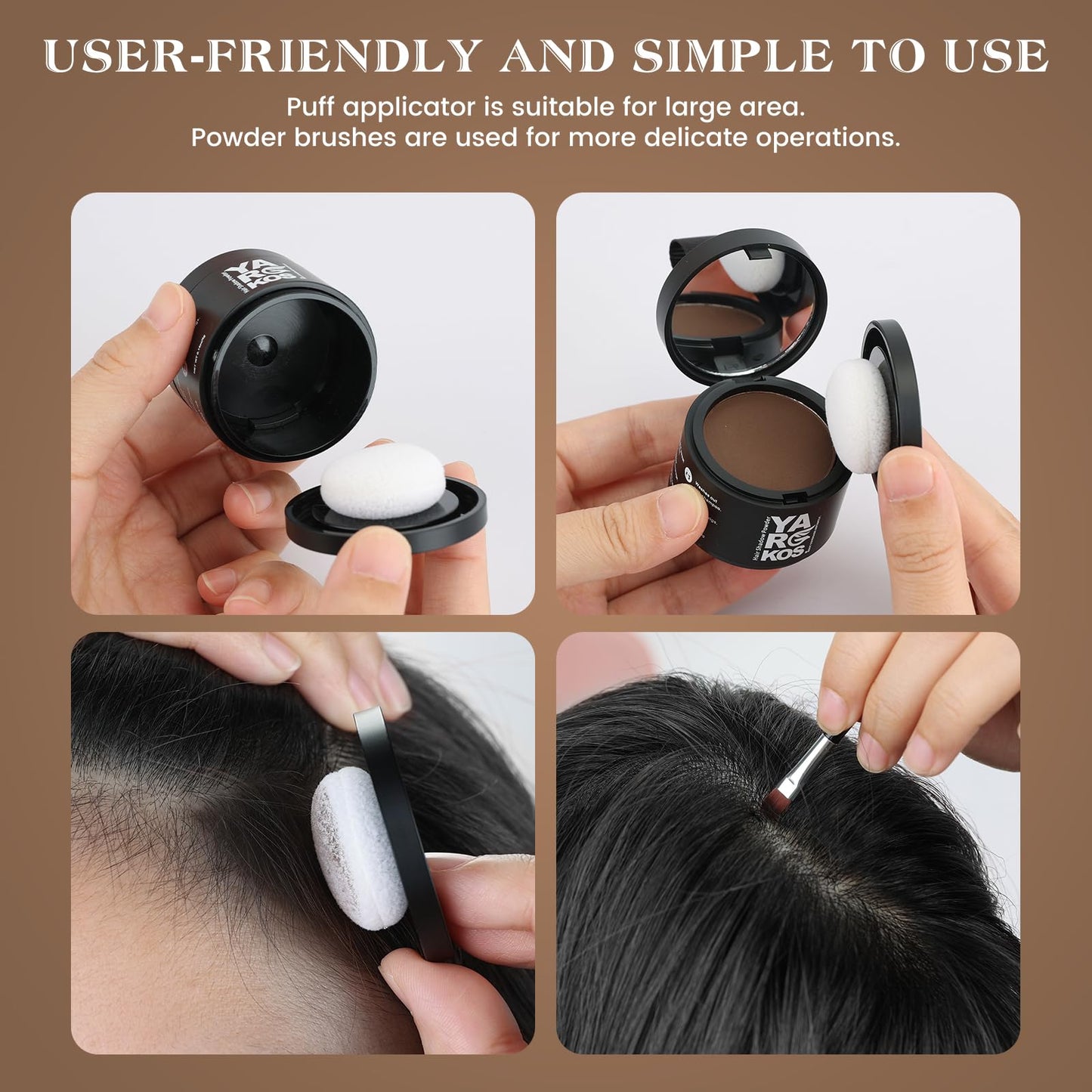 Yargkos Hairline Shadow Powder, Dark Brown, Root Touch Up Powder for Instantly Gray Hair Cover Up, Women Color Root Coverage for Thinning Grey, Mens Roots Concealer for Hair Loss Beard Line, #3