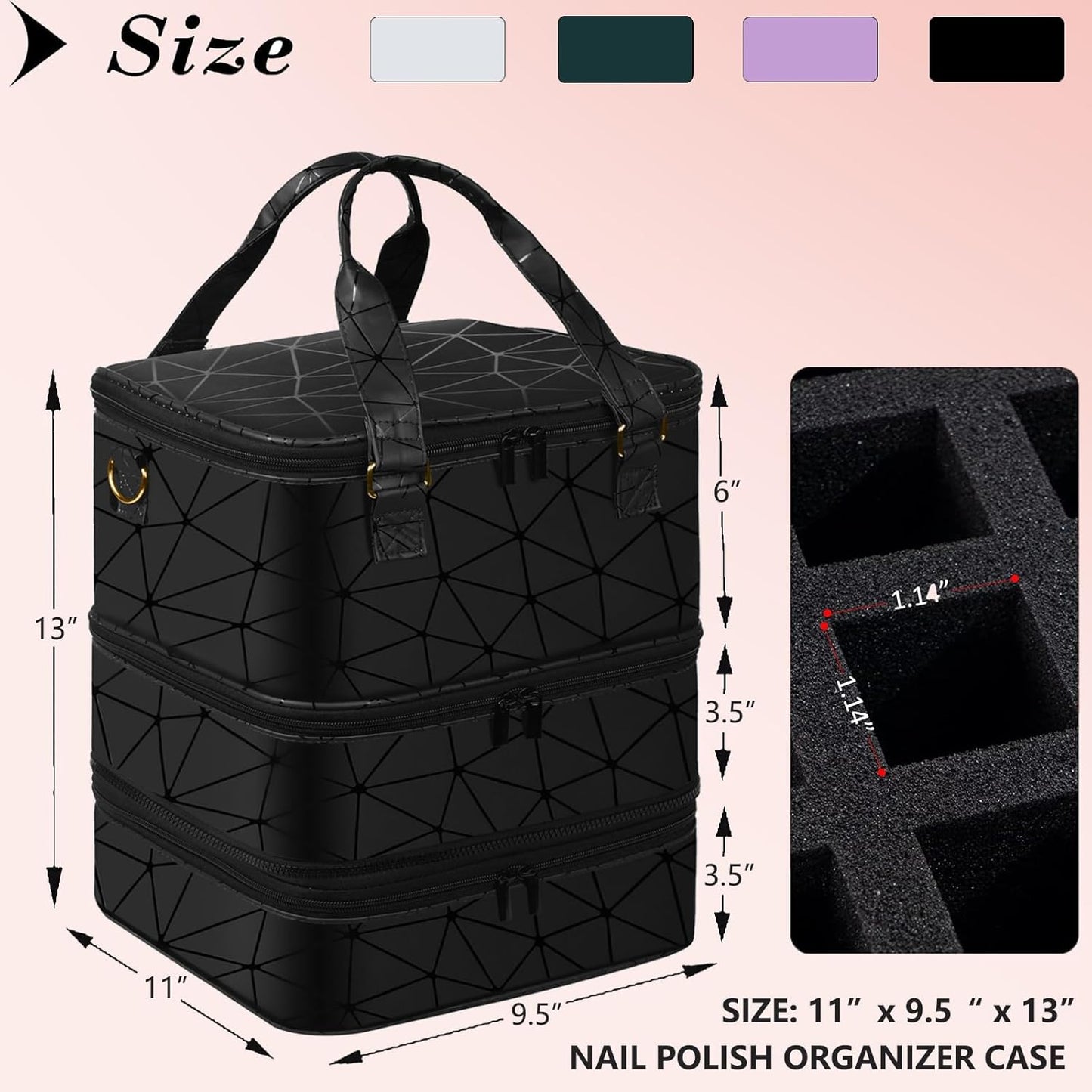 Nail Polish Organizer Bag with Travel Case for 30+ Bottles & Nail Lamp - Purple