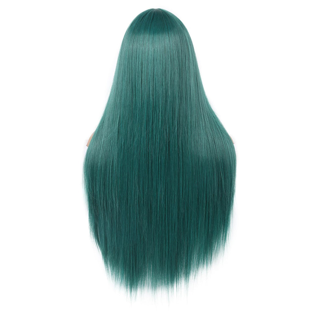 WIGER Long Green Wigs with Bangs Straight Dark Green Hair Wig for Women Long Bangs wig Full Green Cosplay Wig for Girls Synthetic Natural Hair for Daily or Costumes (Green with Bangs)