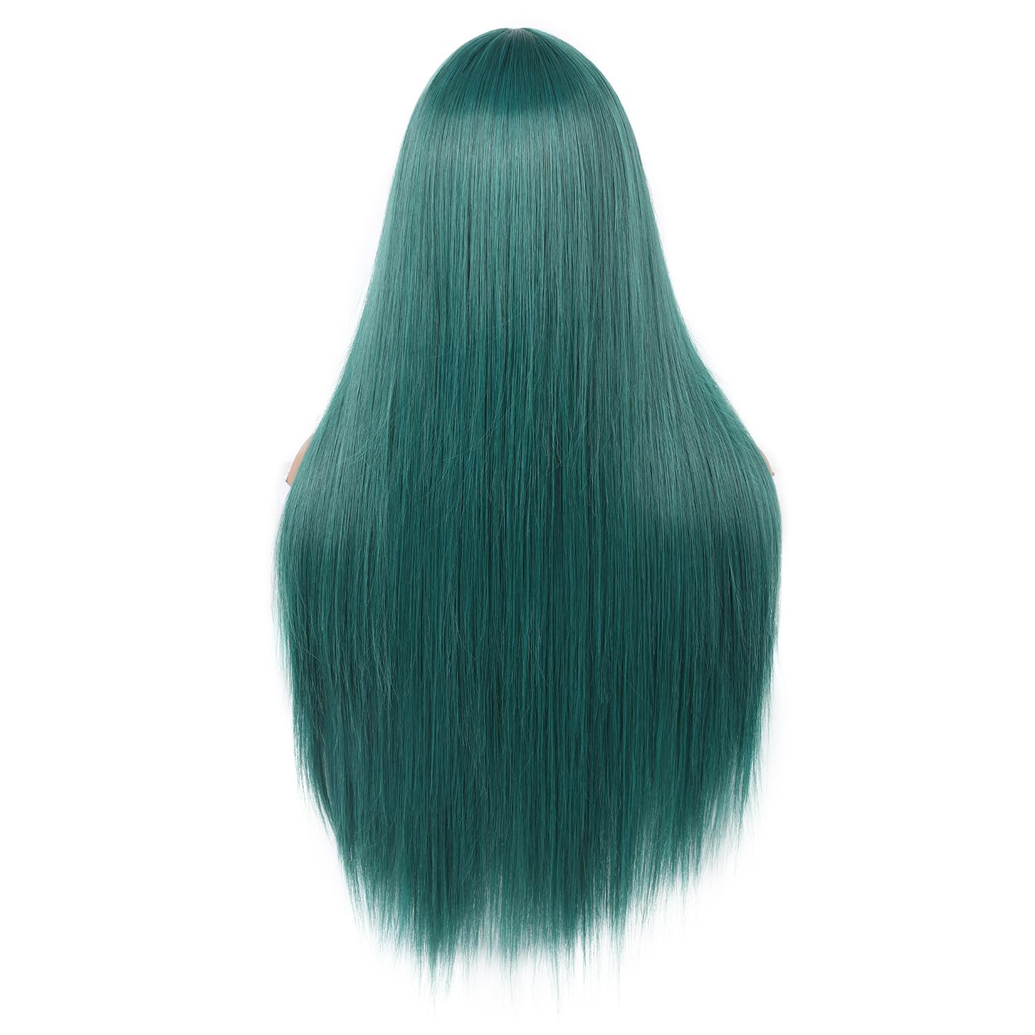 WIGER Long Green Wigs with Bangs Straight Dark Green Hair Wig for Women Long Bangs wig Full Green Cosplay Wig for Girls Synthetic Natural Hair for Daily or Costumes (Green with Bangs)