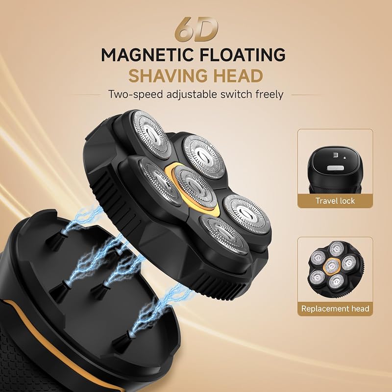 Beard & Head Shaver 6D Magnetic Cordless for Bald Men - Black Variation
