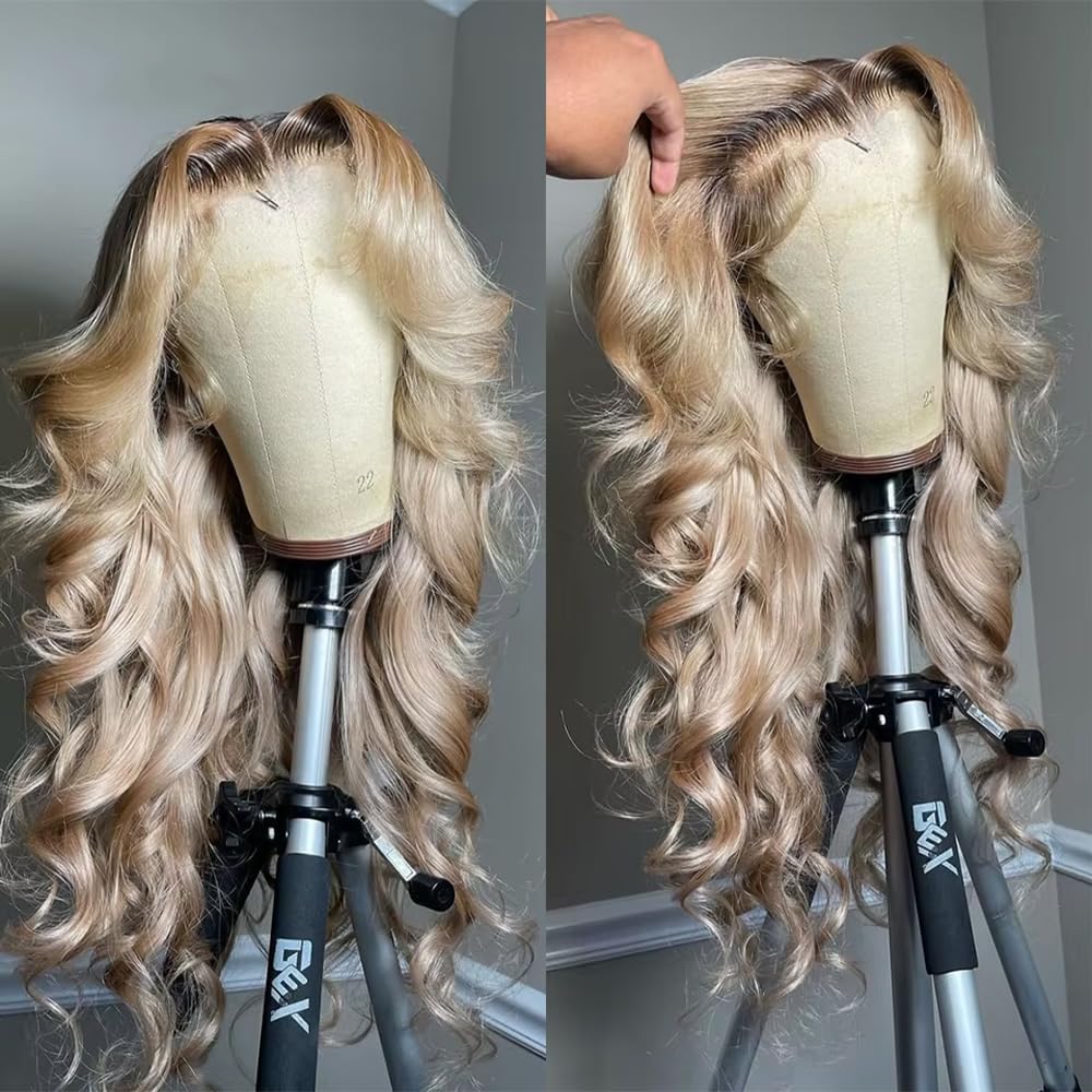 CIYOO Ombre Brown Roots Ash Blonde Wigs Human Hair 200% Density 13x6 Body Wave Hd Thin Lace Front Wig for Women Glueless Ombre Blonde Colored Lace Front Wigs 26 Inch