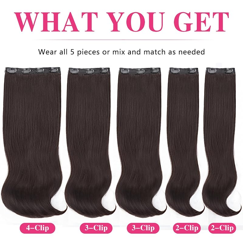 Variation of THIS listing: Clip in Hair Extensions 20 Inch Dark Brown Straight Layered