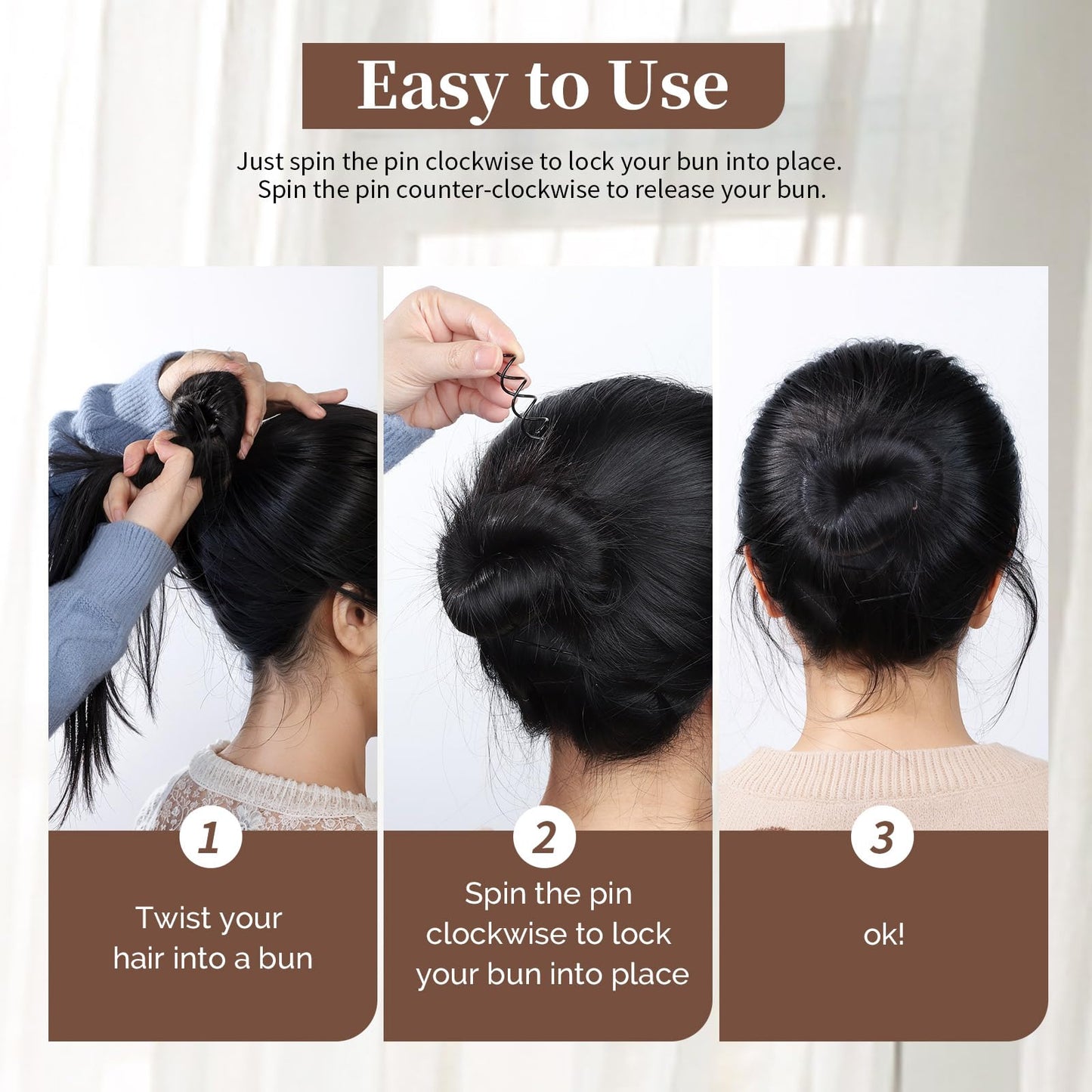 20PCS Spiral Hair Pins, Spin Pins Spiral Bobby Pins for Girls, Women and Kids, Non-Scratch Round Clip & Bun Twist, Stylish Bun Bobby Pins, Premium Spin Pins for Hair, Black