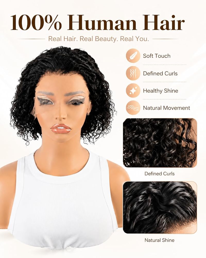 13x6 HD Lace Front Curly Bob Wig - 8 Inch Short Human Hair, Glueless, 180 Density (Variation: 13x6 Curly Bob Wig Human Hair+8 In)