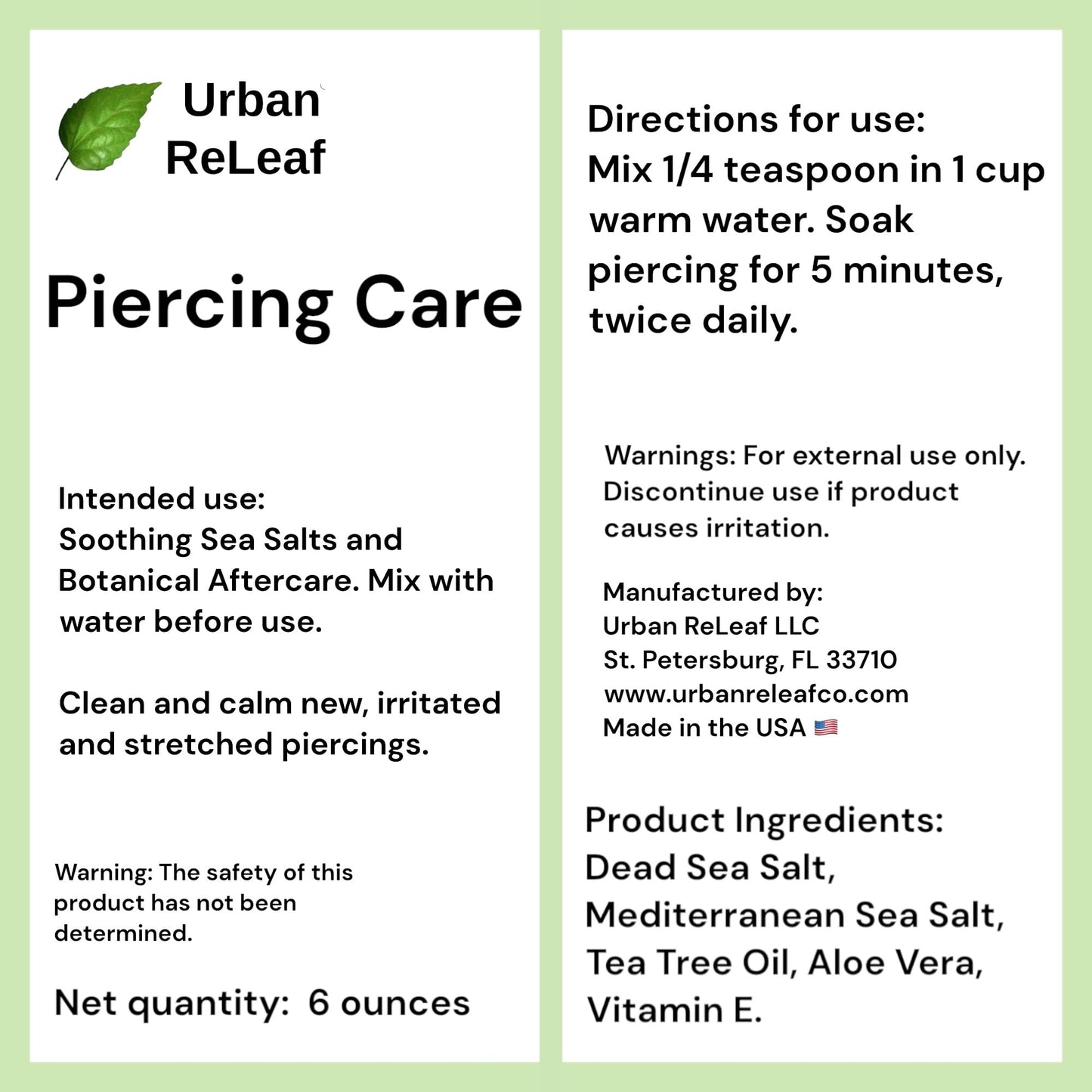 Urban ReLeaf Piercing Care 6 oz. Bag, Soothing Sea Salt & Botanical SOAK. Aftercare Solution Concentrate, Makes 90 Cups.