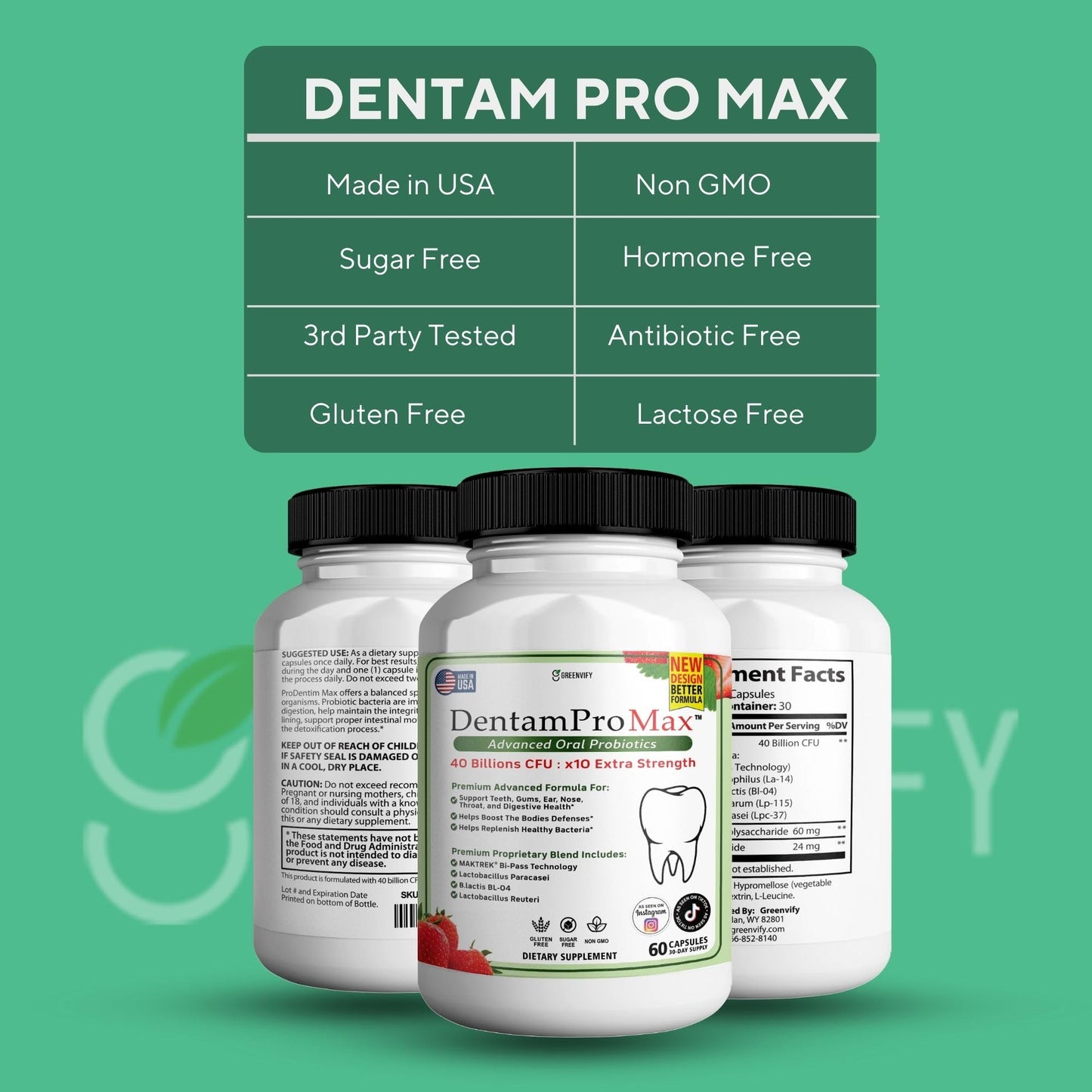 GREENVIFY DentamPro Max for Gums and Teeth Health & Fresh Breath - 40 Billion CFU Advanced Oral Probiotics for Mouth Bad Breath, Capsule Supplement (1)
