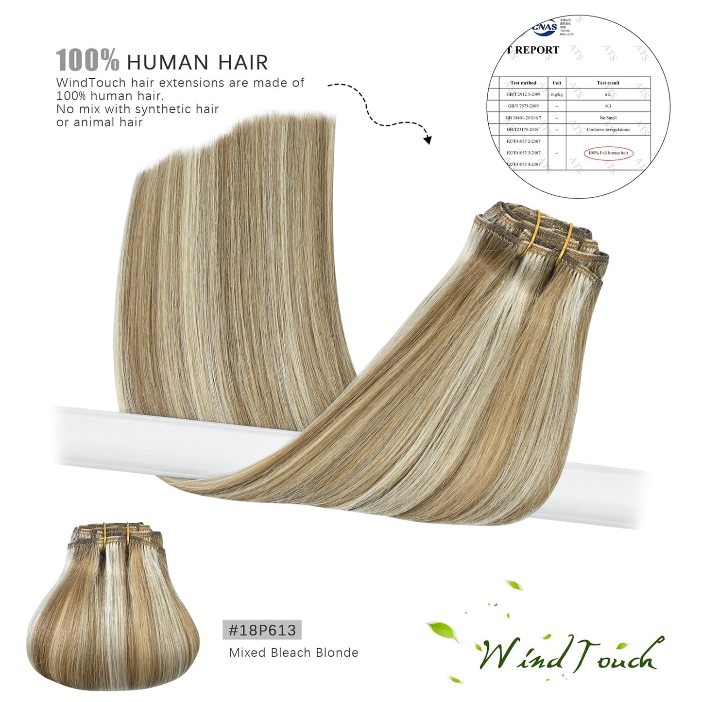 WindTouch Clip in Hair Extensions Real Human Hair Balayage Mixed Bleach Blonde Hair Extensions 15Inch 75g 7PCS Highlights Straight Blonde Clip in Extensions for Women