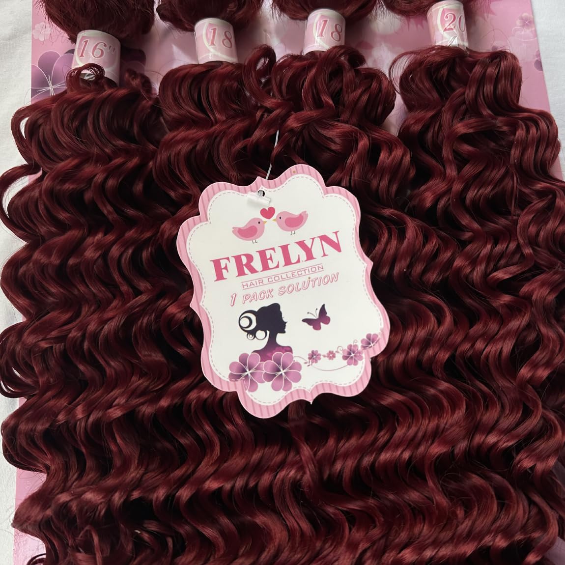 FRELYN Deep Wave Curly Synthetic Hair Weave Bundles - Black, 16-20 Inches, 4 Pack