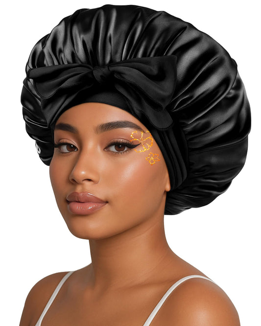YANIBEST Satin Bonnet Silk Bonnet for Sleeping Double Layer Adjustable Hair Bonnet for Women Men for Curly Natural Hair with Tie Band