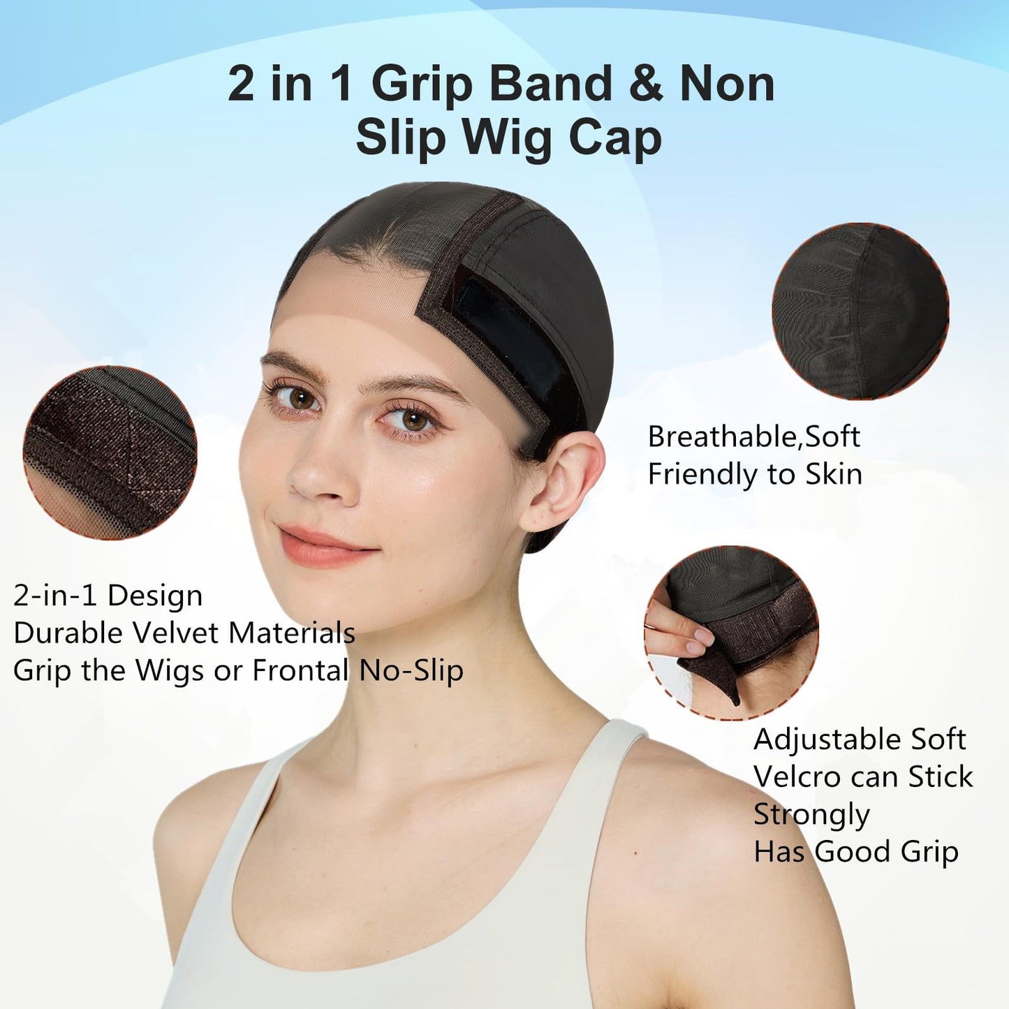 Xiushumyi Wig Cap Lace Wig Grip Cap for Keeping Wigs in Place Wig Cap with Grip Band Make Your Wigs Glue Free Non-Slip Wig Caps for Women (Brown, M)