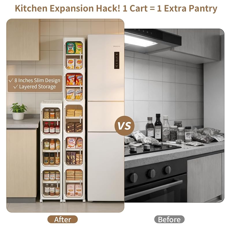 5-Tier Narrow Storage Cabinet Slim Bathroom Tall Skinny Organizer - Beige (Variation: Beige+5-tier)