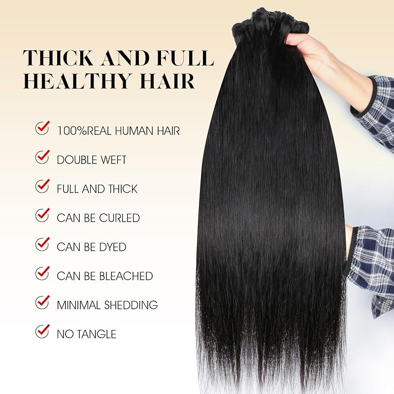 Natural Color 20in 16A Brazilian Straight Virgin Hair Bundles - 100g Remy Unprocessed No Shedding