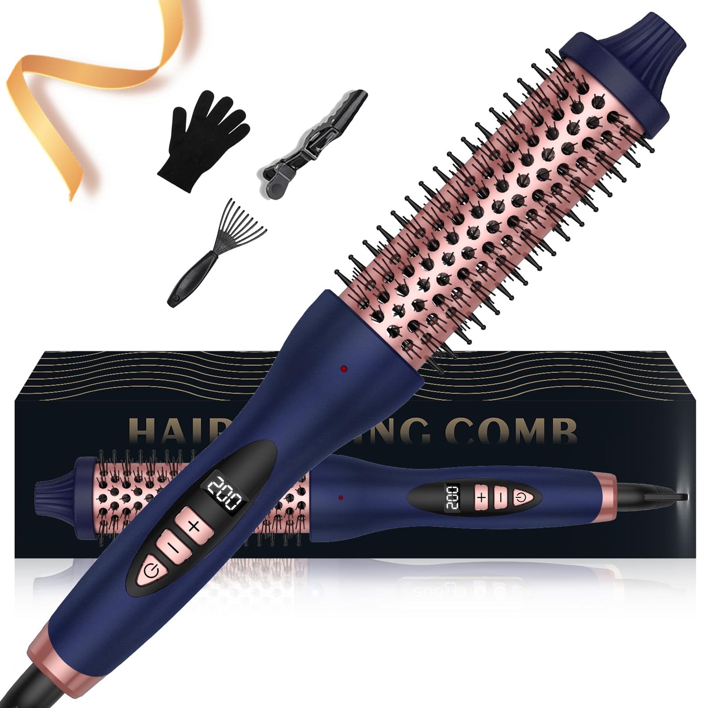 1.5 Inch Thermal Brush, Hot Round Brush for Straightening, Curling & Detangling, Heated Curling Brush, Fast Heating, 9 Temper Setting, Perfect for Travel & All Hair Types (Blue)