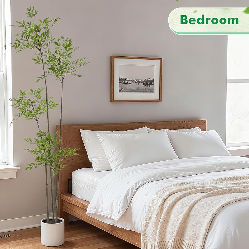 6ft Faux Bamboo Tree with Nandina, Green, with Pot — Variation Green+5ft 11in