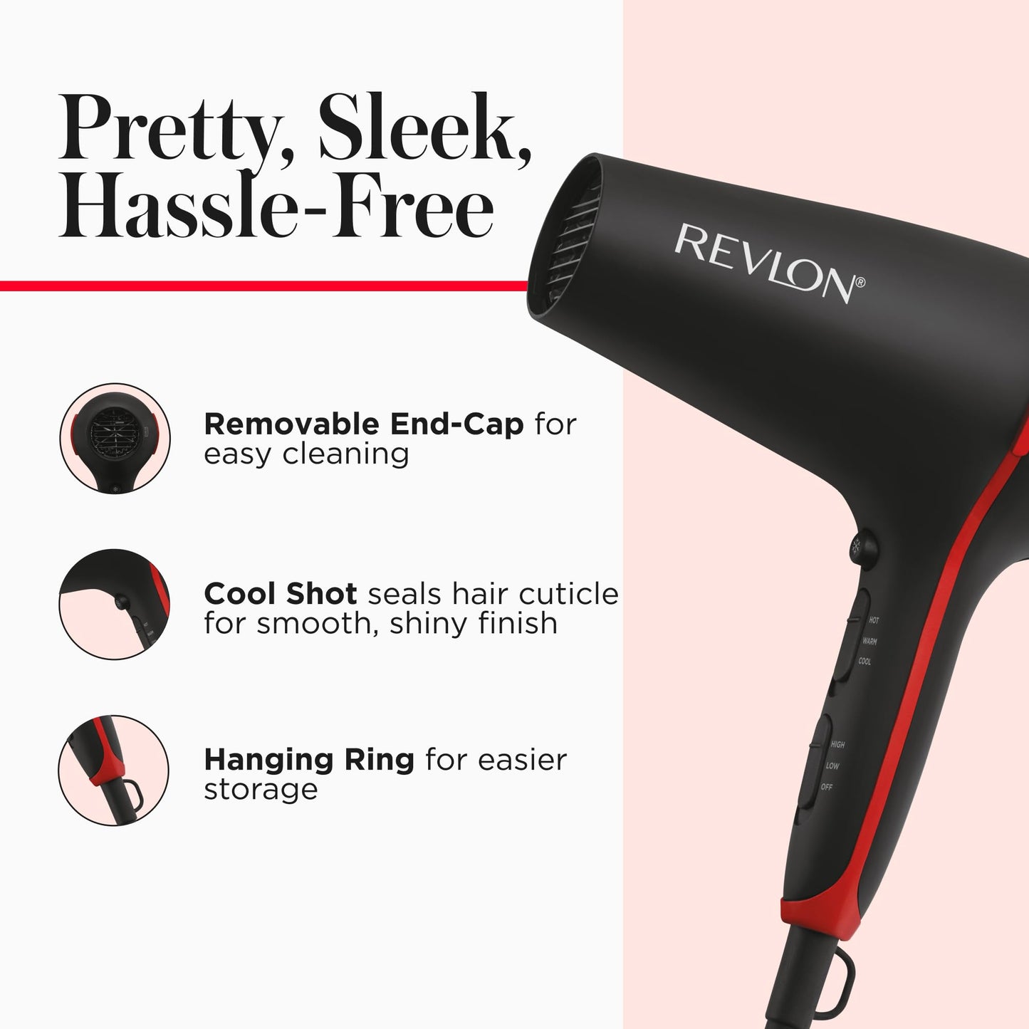 REVLON SmoothStay Coconut Oil Infused Hair Dryer with Diffuser, Blow Dryer with Diffuser and Concentrator Attachment, for Shinier, Smoother, Salon-Quality Hair