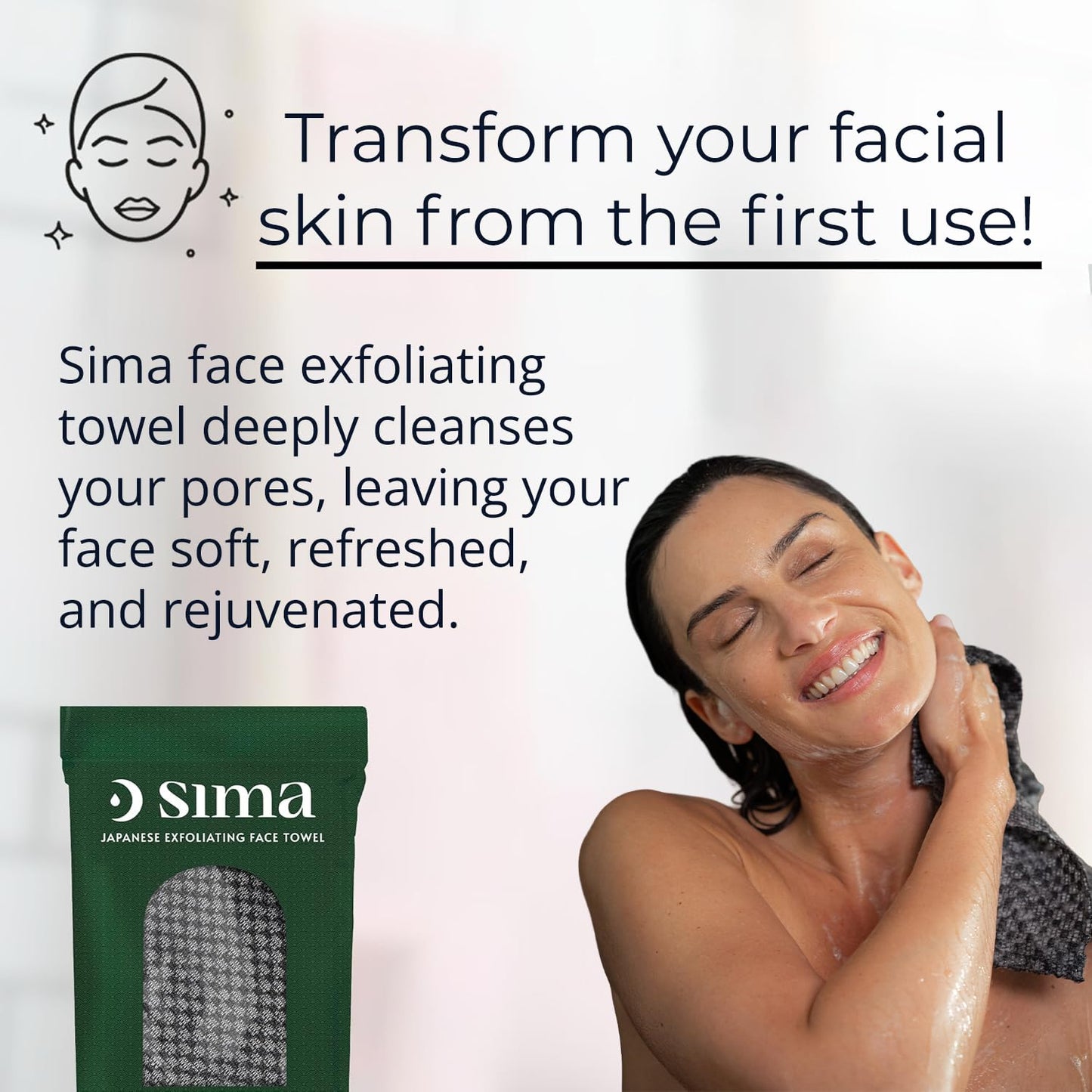 Sima Brand Exfoliating Washcloth Face & Body Scrub Towel - Japanese Exfoliating Towel with Hexagon Fibers, Exfoliating Body Scrubber with 2 Sides for Scrubbing & Washing (27cm x 35cm)