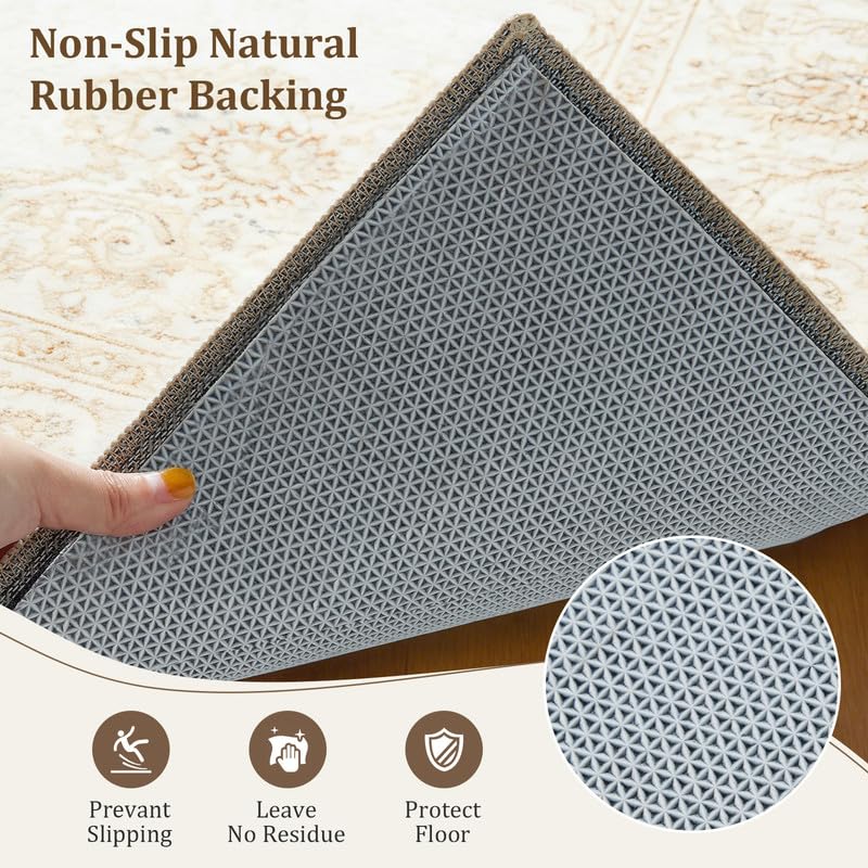 SUFOR 9x12 ft Grey Non-Slip Rug Pad - Dual Surface Felt & Rubber Backing, Cushioned Floor Protector for Hardwood & Carpet