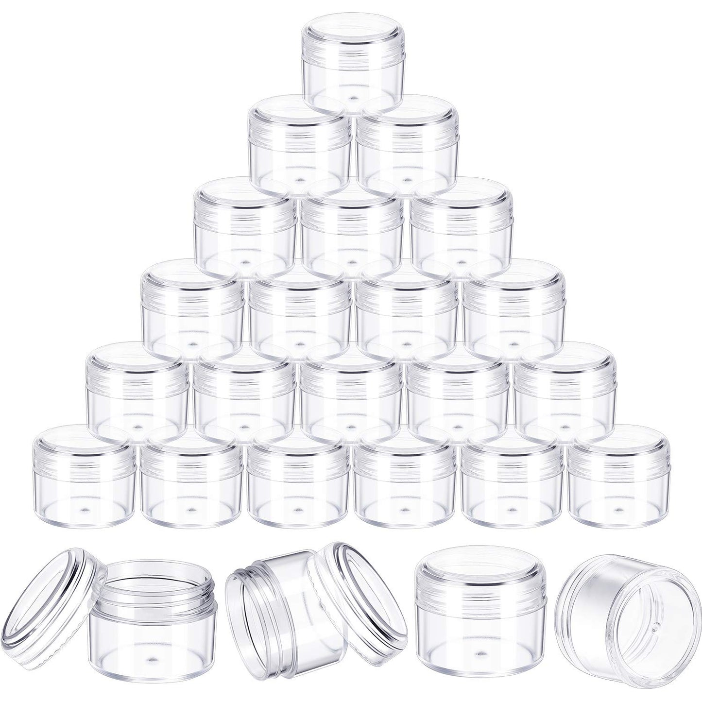 Boao 50 Pieces Empty Clear Plastic Pot Jars with Lids Round Sample Containers Mini Travel Jars for Storage of Ear Studs Ear Ring(30 ml/30g)