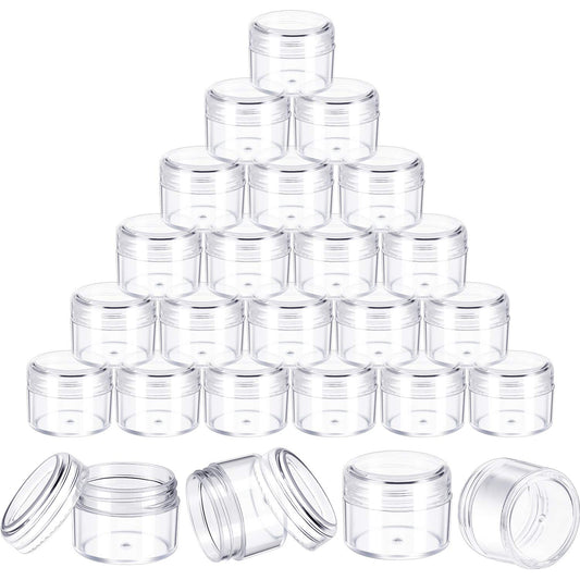 Boao 50 Pieces Empty Clear Plastic Pot Jars with Lids Round Sample Containers Mini Travel Jars for Storage of Ear Studs Ear Ring(30 ml/30g)