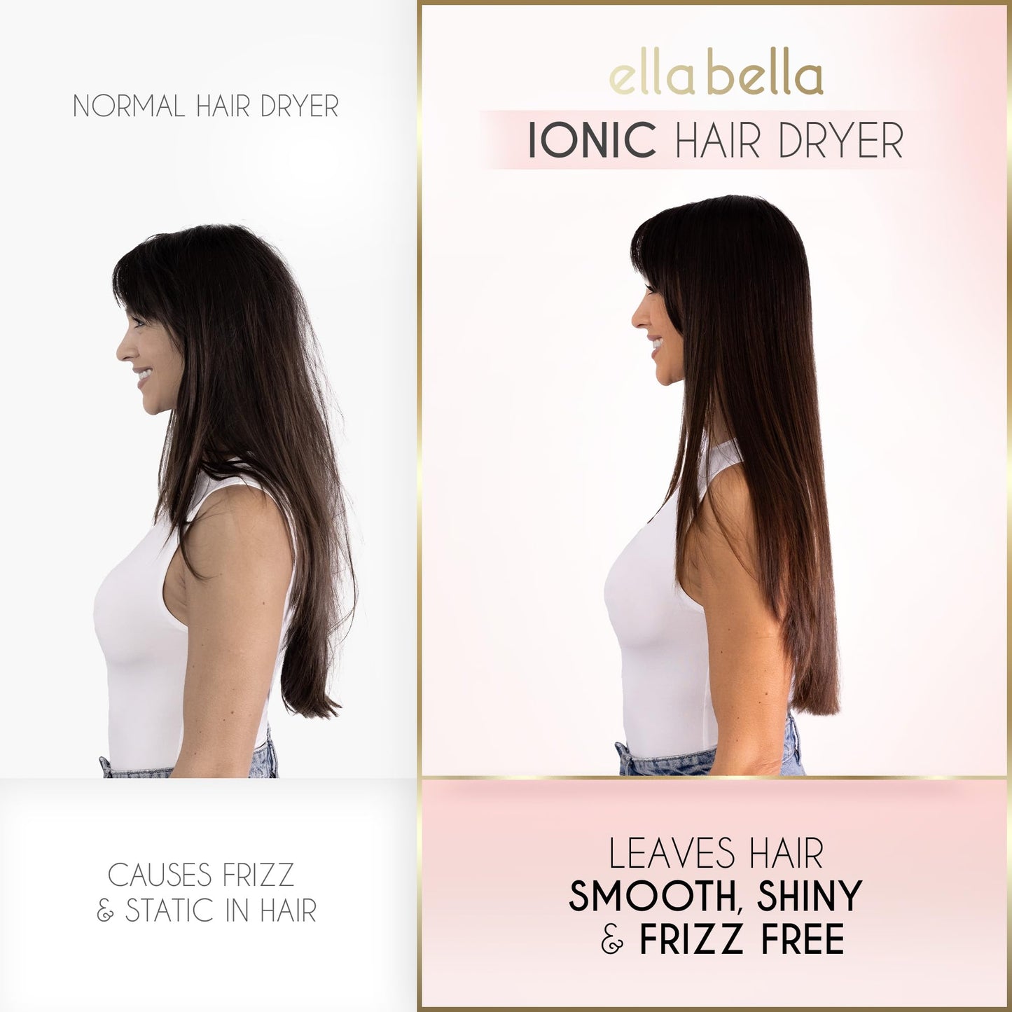 ELLA BELLA® Professional Ionic Hair Dryer with Diffuser • Negative Ion Blow Dryer • Suitable All Hair Types • Intelligent Heat Control & Rapid Drying Speeds • Lightweight Design • Low Noise Technology