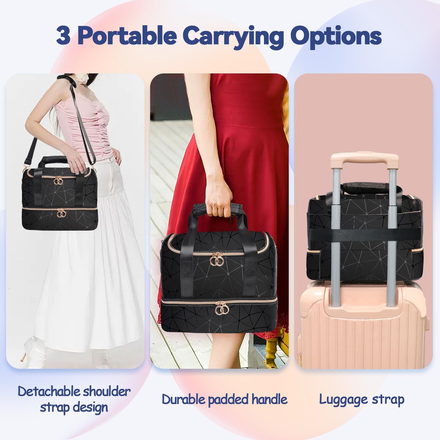 Partreko Nail Polish Organizer Holds 50 Bottles (15ml/0.5 fl.oz)& Nail Lamp, PU Leather Nail Organizers and Storage Bag with Shoulder Strap, Portable Nail Supplies Kit Organizer Carrying Case (Black)