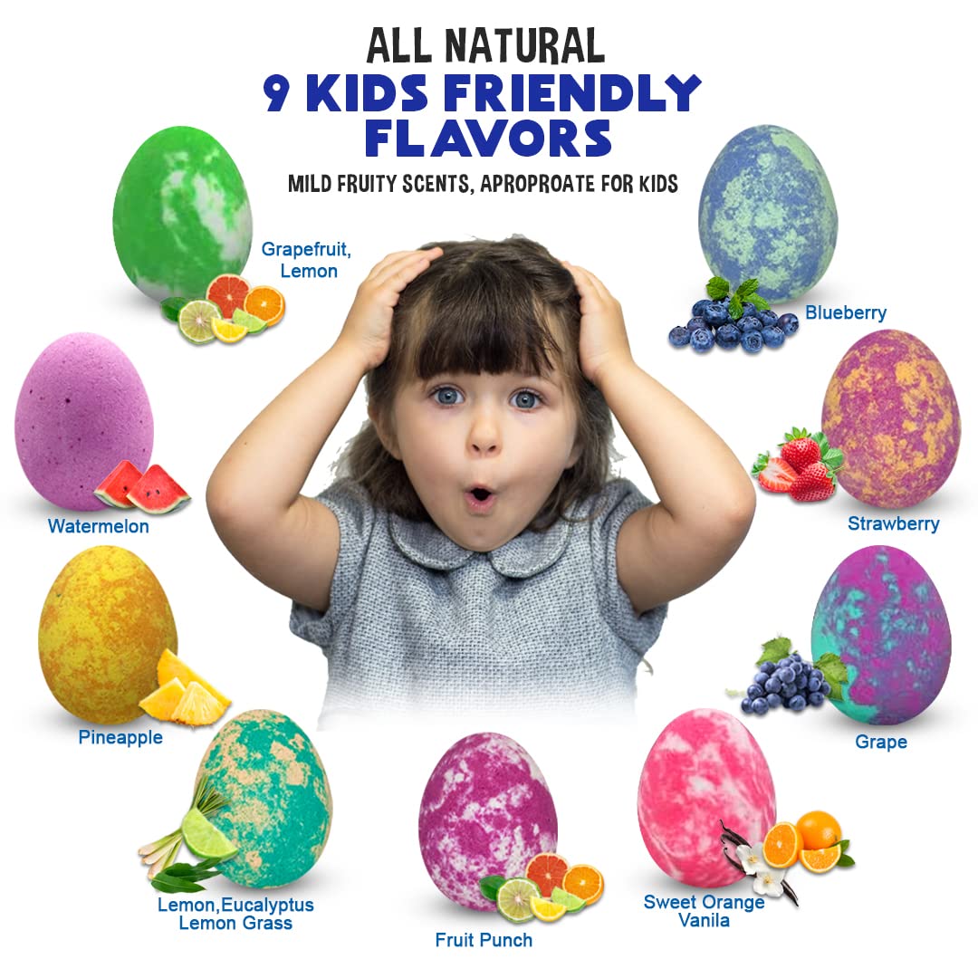 Bath Bombs for Kids with Surprise Toys Inside Plus Dinosaur Puzzle - 9 Organic Dino Egg Bath Bombs, Gentle and Kids Safe, Fizzy Balls with Rich Bubbles, Stocking Stuffers Christmas Gifts for Kids