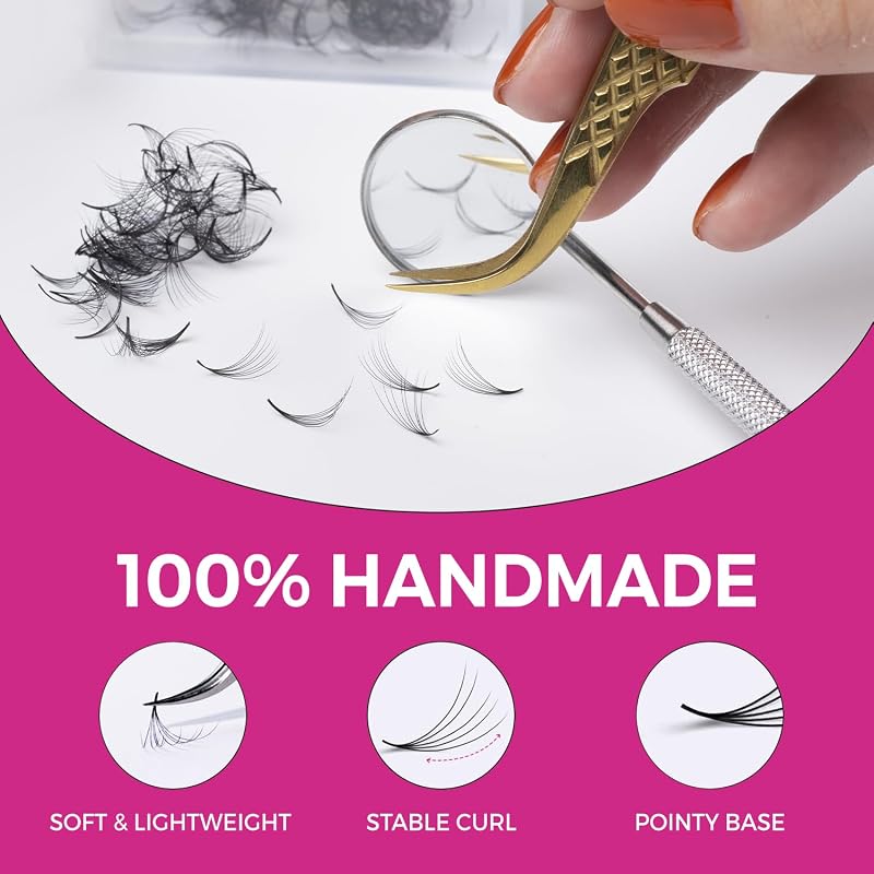 Premade Lash Fans 16D D 12mm - 0.03mm, 480–530 Case, Natural Fluffy Eyesy Lash Promade