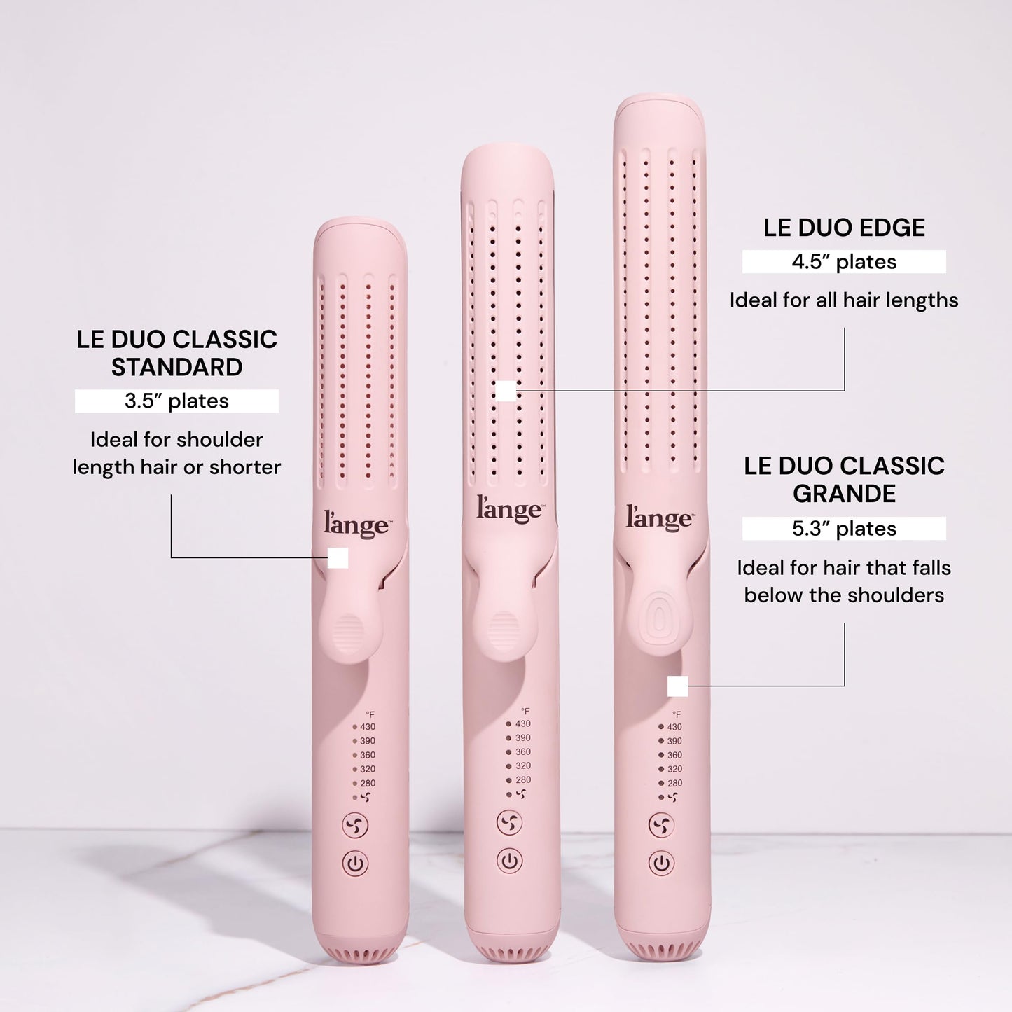 L'ANGE HAIR Le Duo Edge 360° Airflow Titanium Styler Blush | 2-in-1 Flat Iron Straightener & Curling Iron | 1” Wide Titanium Plates with Rounded Corners & Softly Beveled Edges (Blush)