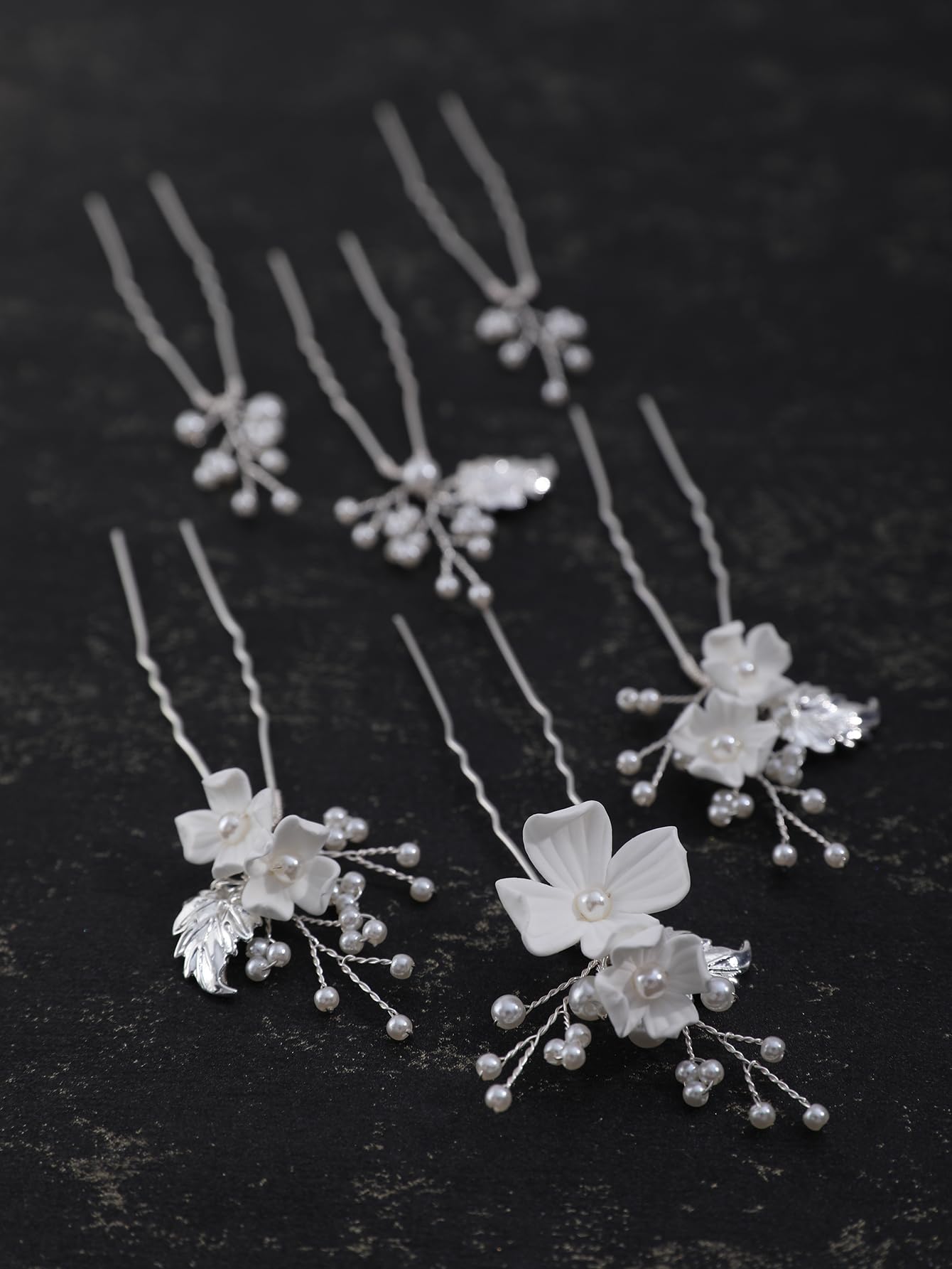 SELFCLOUD Handmade Pearl Bridal Wedding Hair Pins 6Pcs White Flower Gold Leaf Pearls Clips Bridal Hair Accessories for Women Brides Bridesmaid
