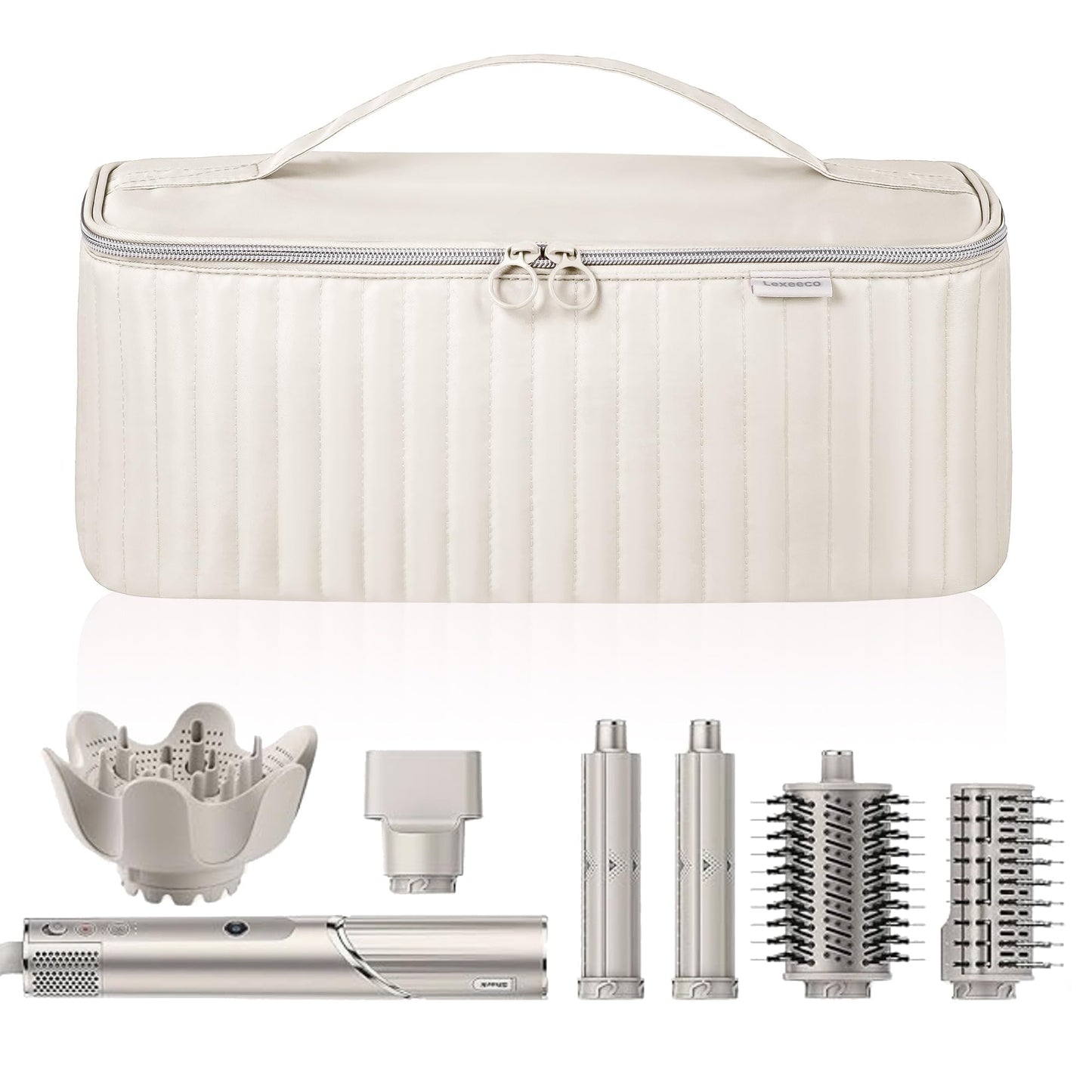 Lexeeco Travel Carrying Case for Hair Dryer Shark Flexstyle Dyson Airwrap Brush Hair Accessories Tools Storage Bag for Revlon Hairdryer Styler Organizer (Beige)