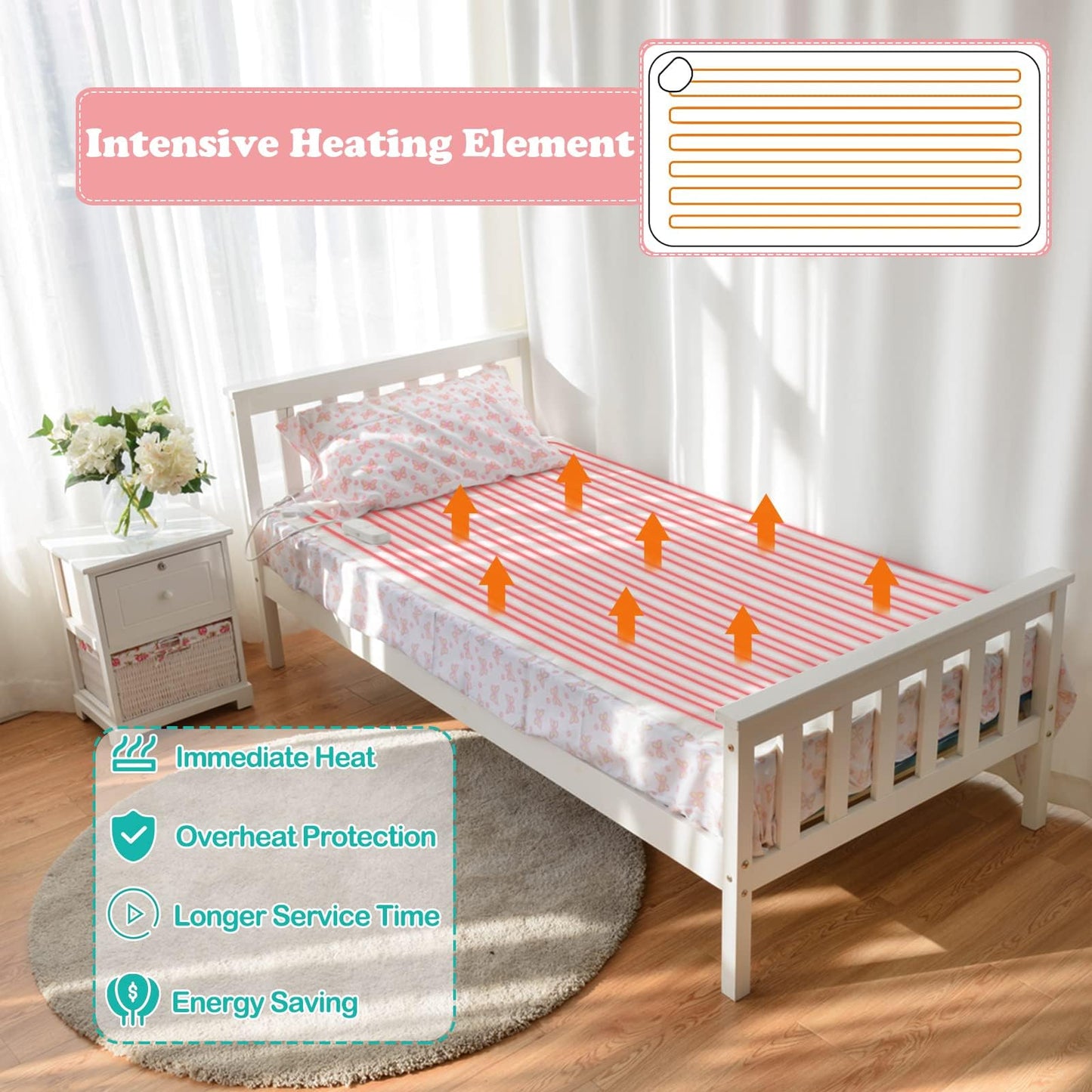 WELLHUT Massage Table Warmer, Heated Mattress Pad w/ 3 Heat Settings, Overheat Protection, Machine Washable Bed Warmer, Heat Pads for Home Spa