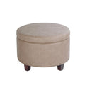 Storage Ottoman with Faux Leather - Round Taupe Brown, 17x24, Lift-Top