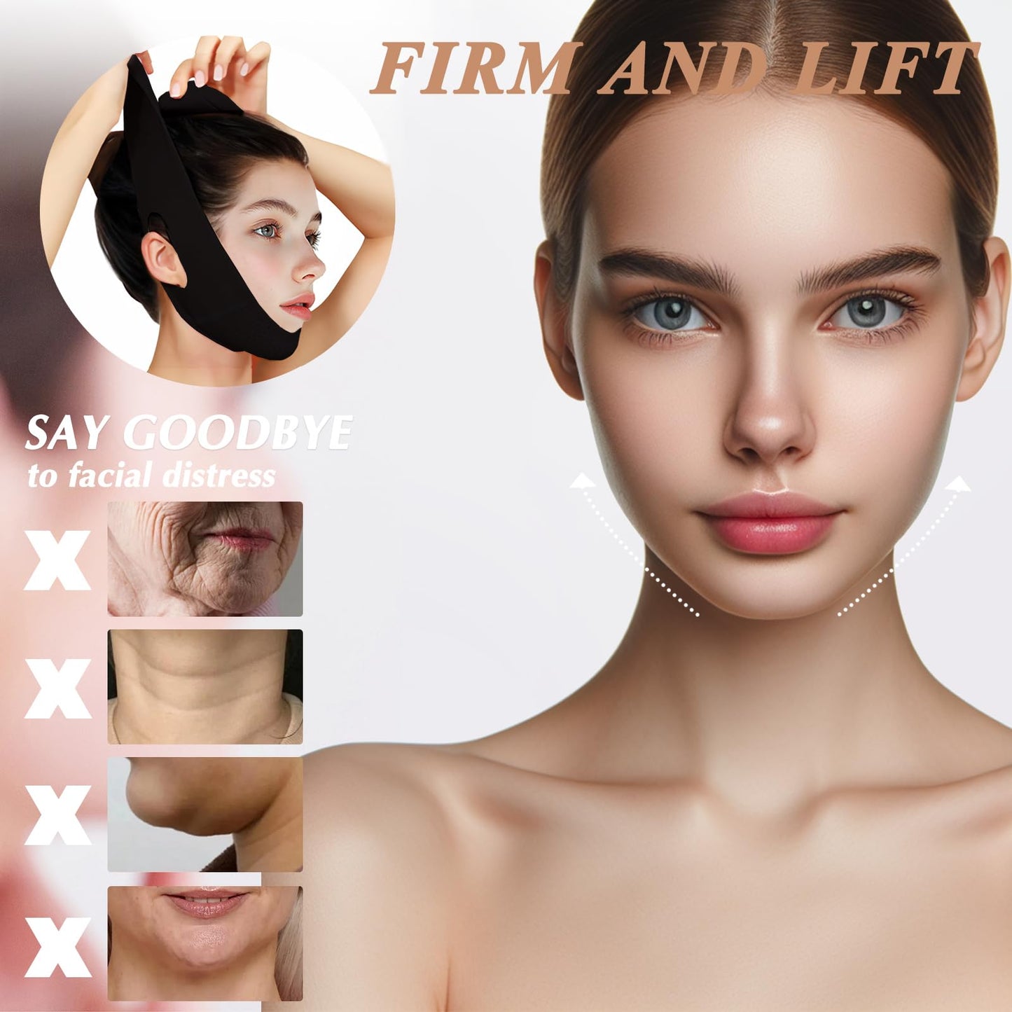 Beiskll Reusable V Line Lifting Mask with Chin Strap, V Shaped Face Mask for Sagging, Jaw Exerciser (Black)