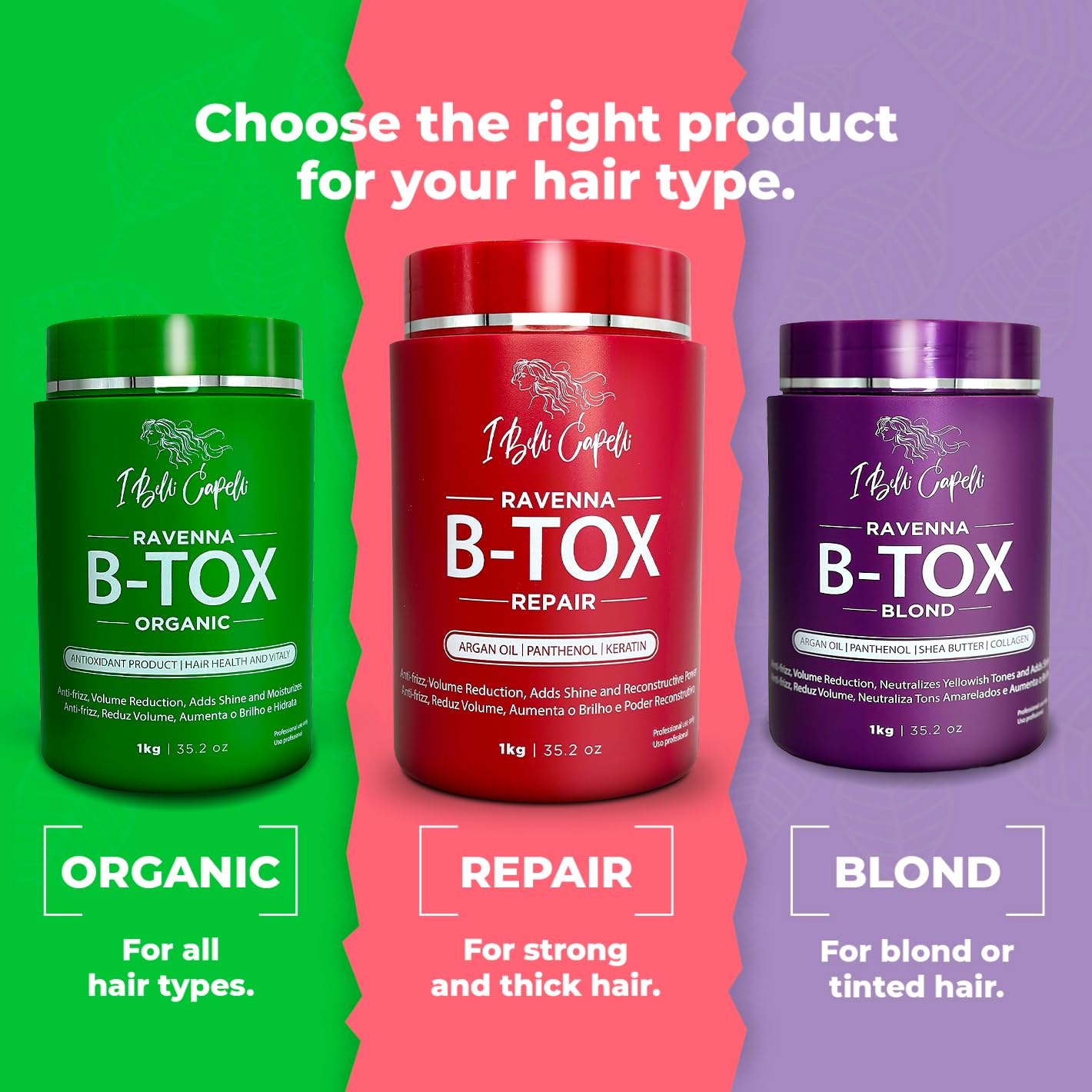 I Belli Capelli Ravenna Repair Hair B-tox -Cirugia Capilar para el Cabello, Formaldehyde-Free- B-tox Capilar Para El Cabello, Long Lasting Anti-Frizz, Smoothing, B-tox Hair Treatment 35.2 oz(1kg)