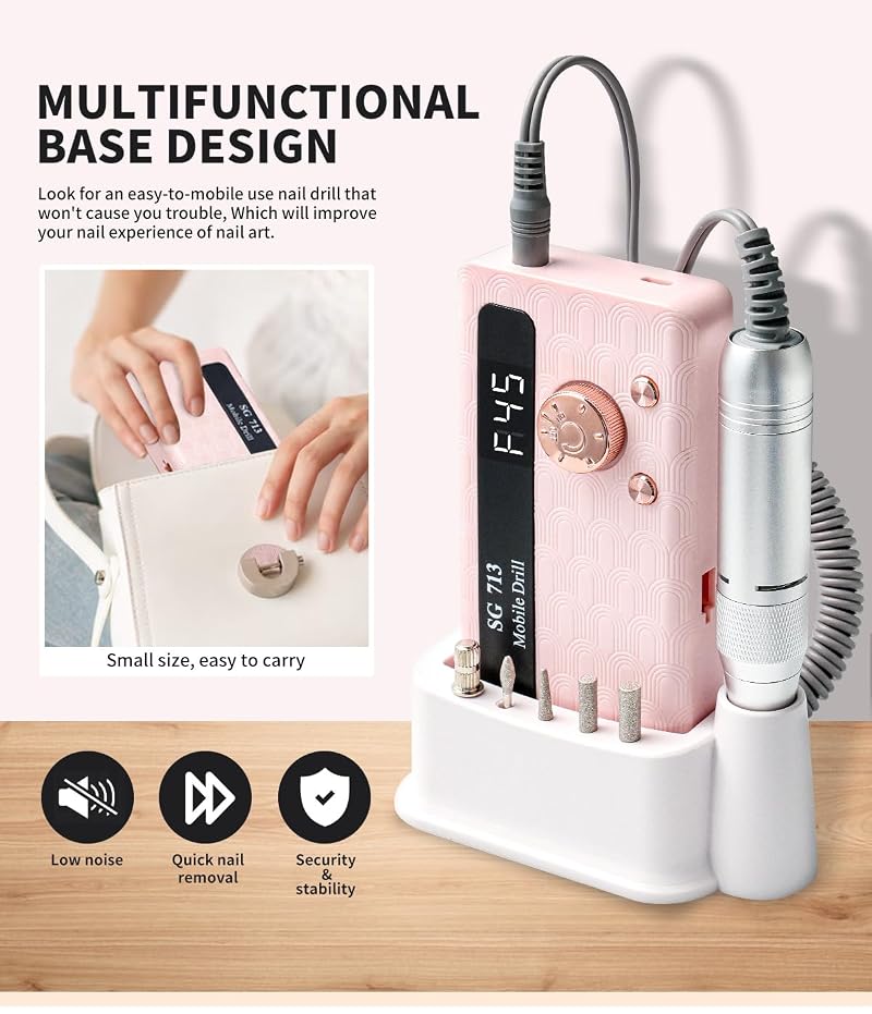 Electric Nail Drill Kit - 45000 RPM Cordless Manicure & Pedicure Set with 11 Bits & LED Display