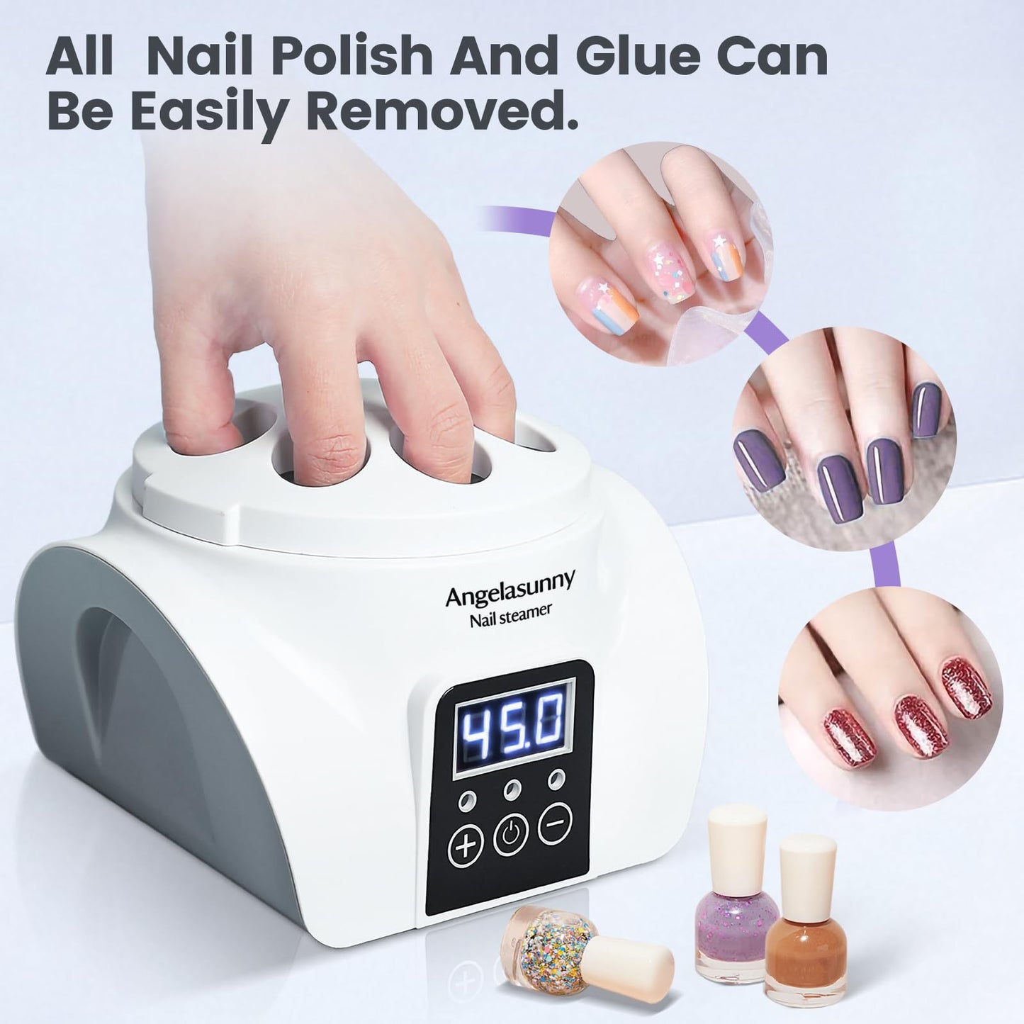 AngelaSunny Electric Nail Steam Remover Machine Nail Soaking Bowl with Manicure Tools – Adjustable Temp, Fast Gel/Dip/Acrylic Remover, LED Display & Acetone-Proof Bowl for Home Salon