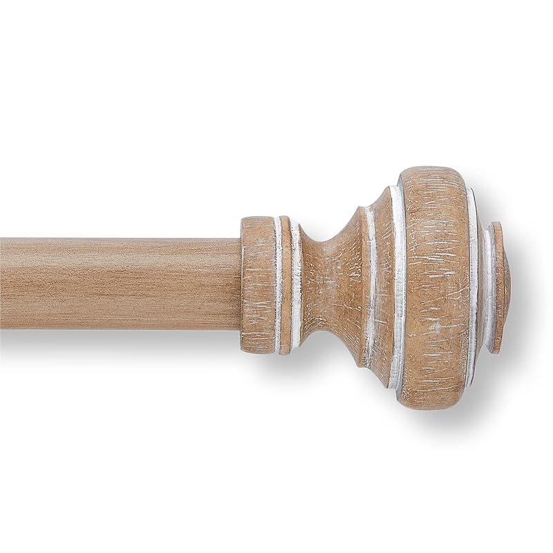 MODE Farmhouse Curtain Rod 76"-144" with Doorknob Finials — Weathered Oak, 1 Pack