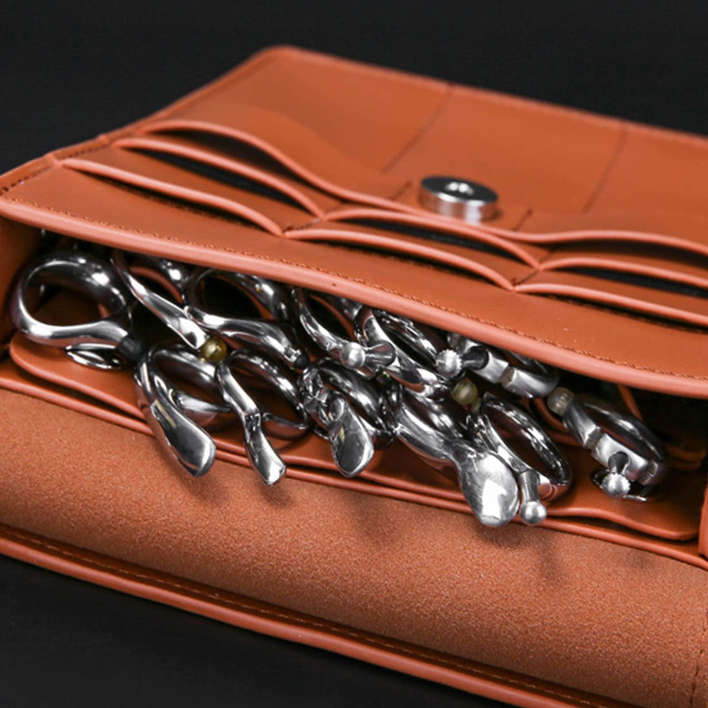 Psdndeww Portable PU Leather Scissors Bag with Strap Hair Stylist Pocket Hairdressing Tool Pouch for Hairdressers