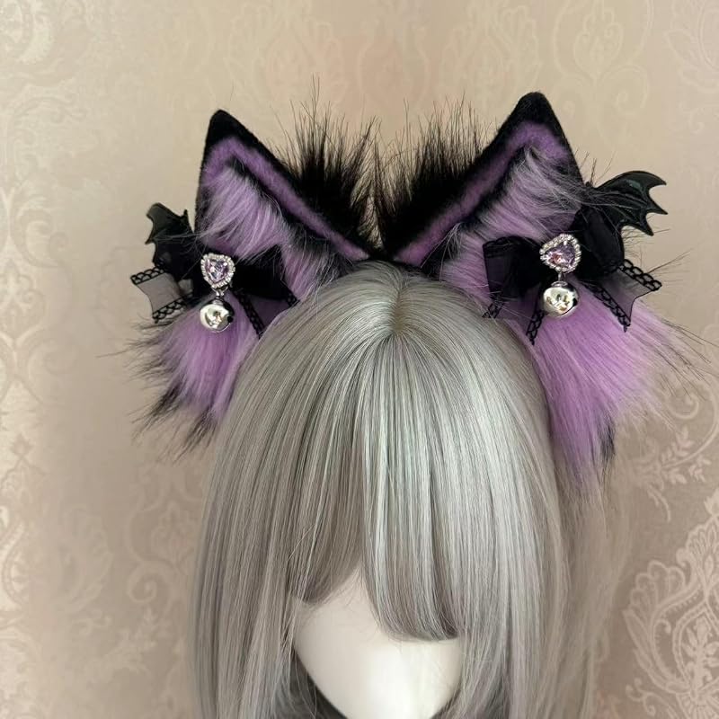 Punk Cat Ears Headband - Variation: Bl Bow Si Bell Love Pu Gem Bp - Cosplay Accessory